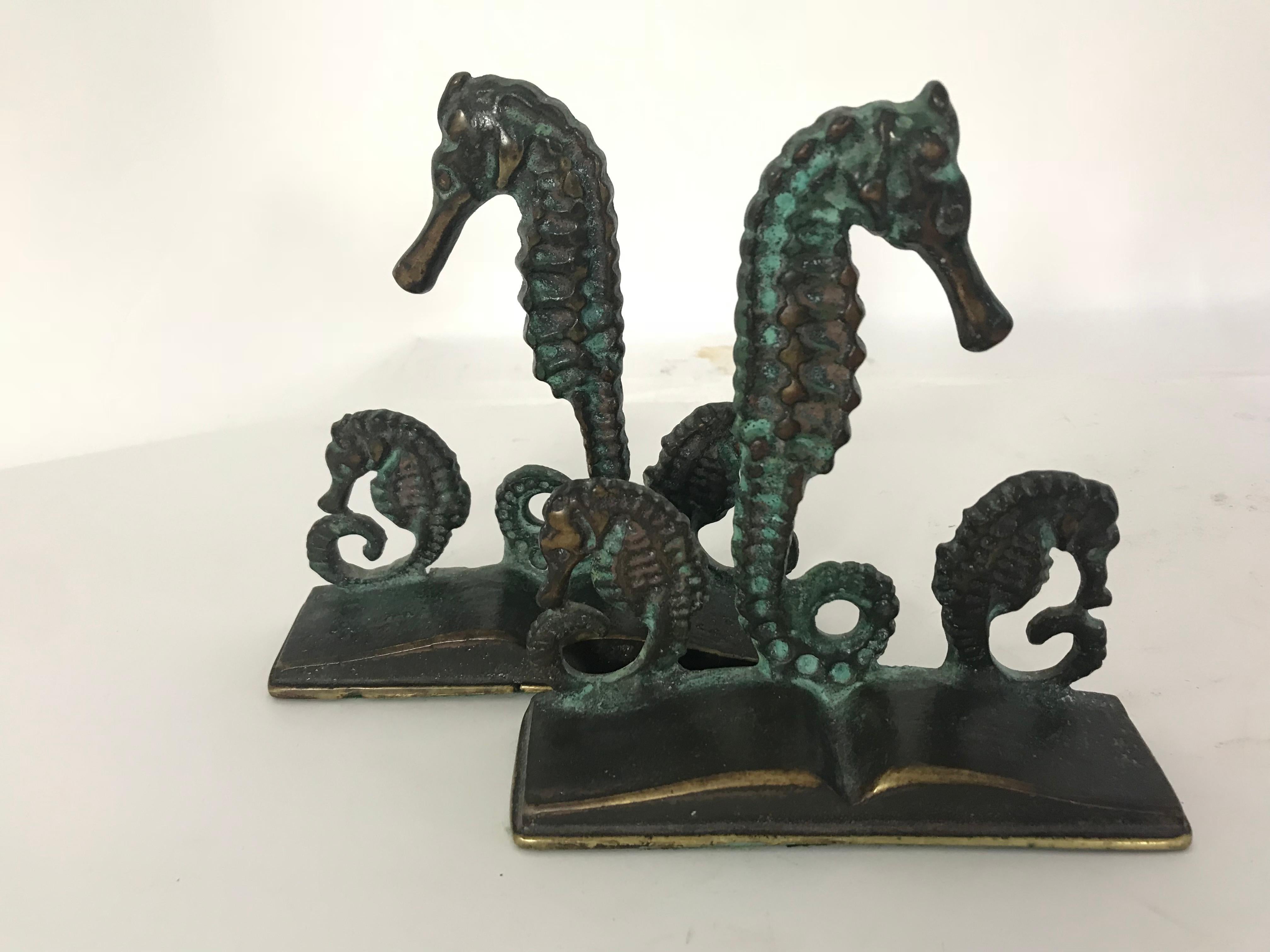 Pair of Bronze Seahorse Bookends by Virginia Metalcrafters 5