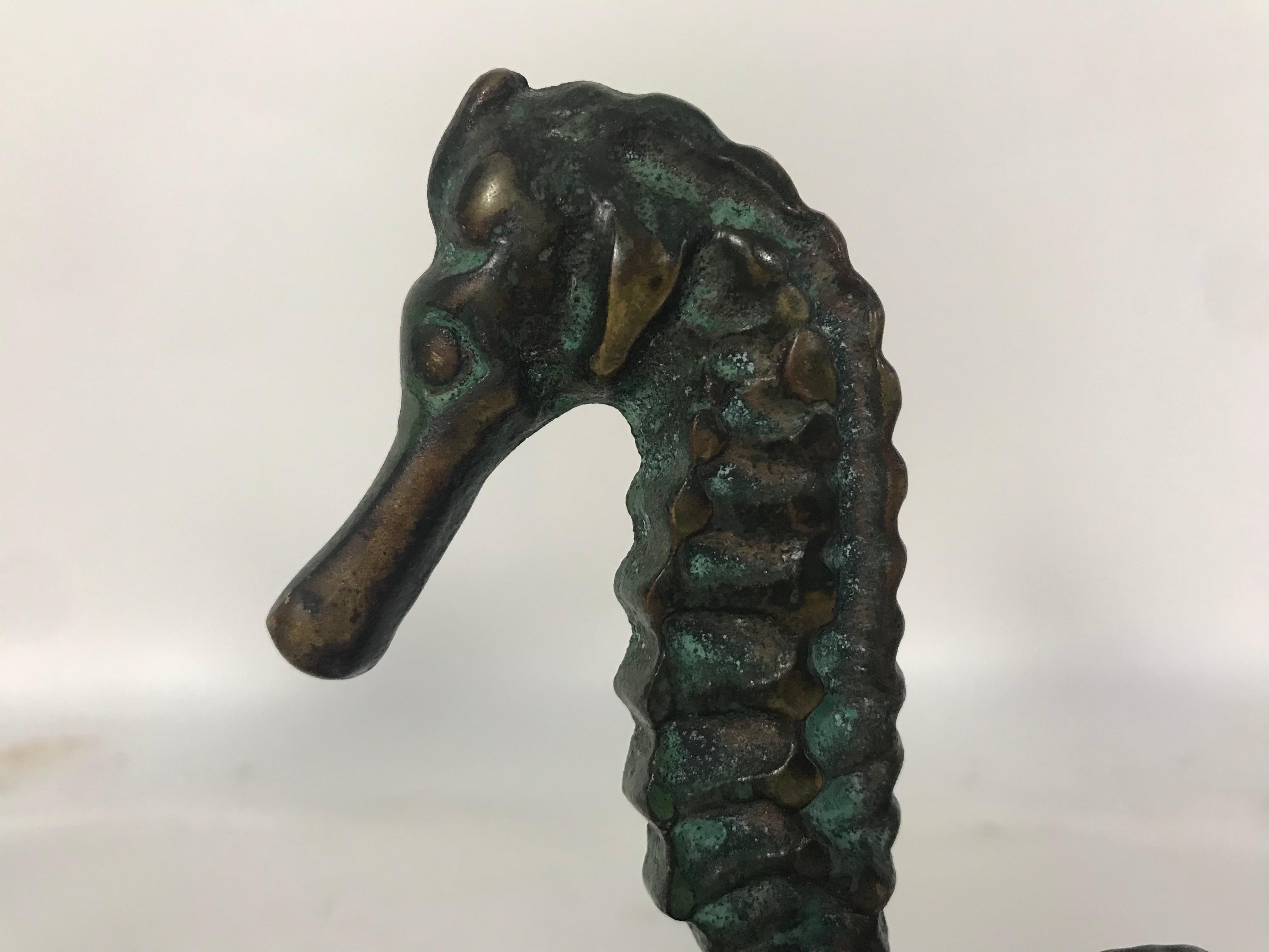 Pair of Bronze Seahorse Bookends by Virginia Metalcrafters In Good Condition In Seattle, WA