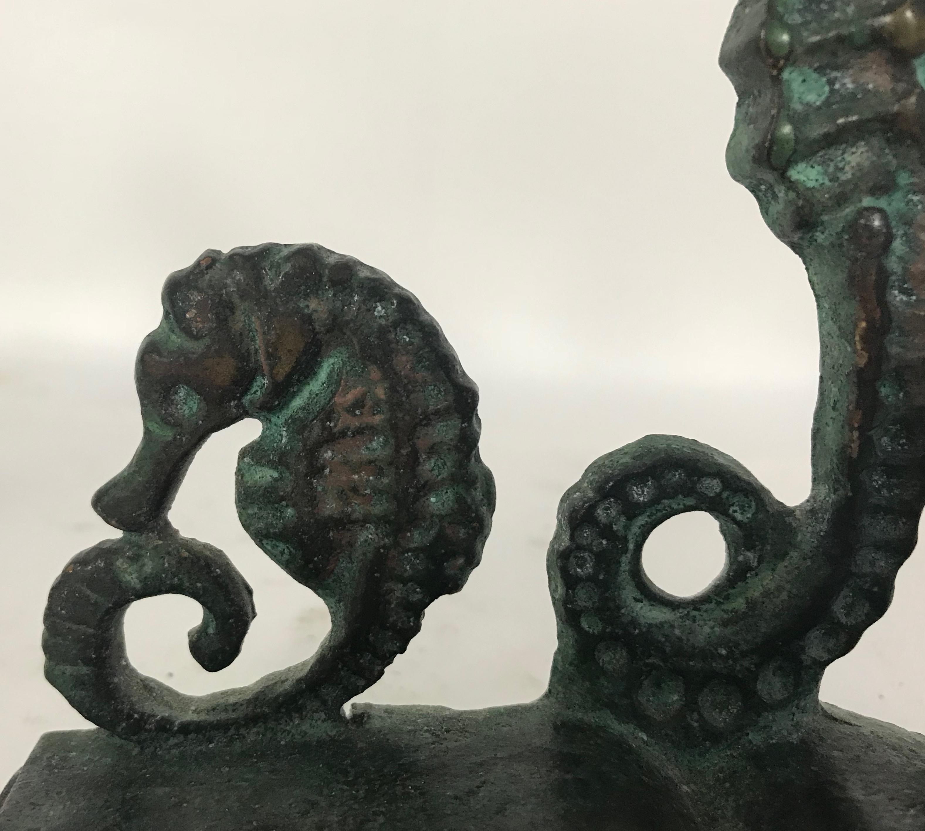 Mid-20th Century Pair of Bronze Seahorse Bookends by Virginia Metalcrafters