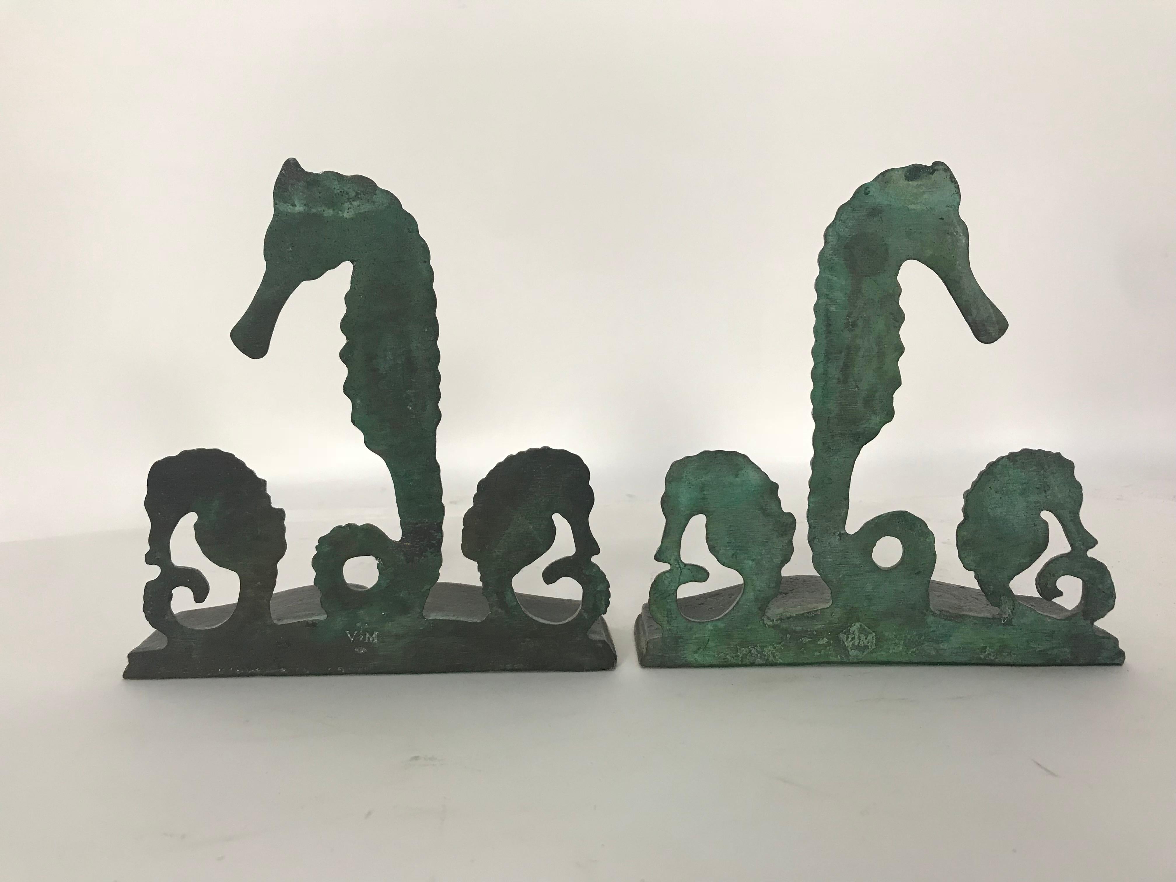 Pair of Bronze Seahorse Bookends by Virginia Metalcrafters 1