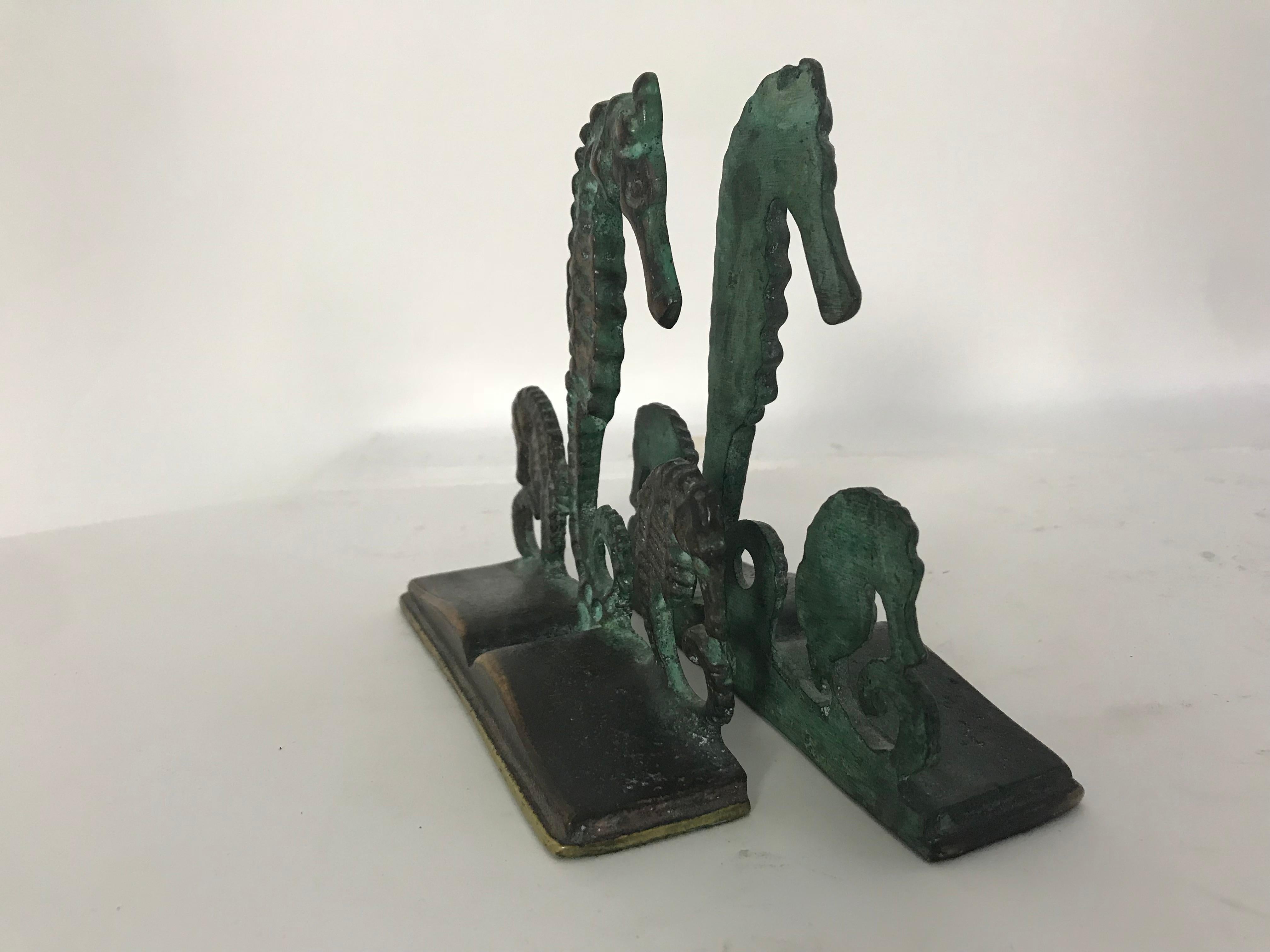 Pair of Bronze Seahorse Bookends by Virginia Metalcrafters 3