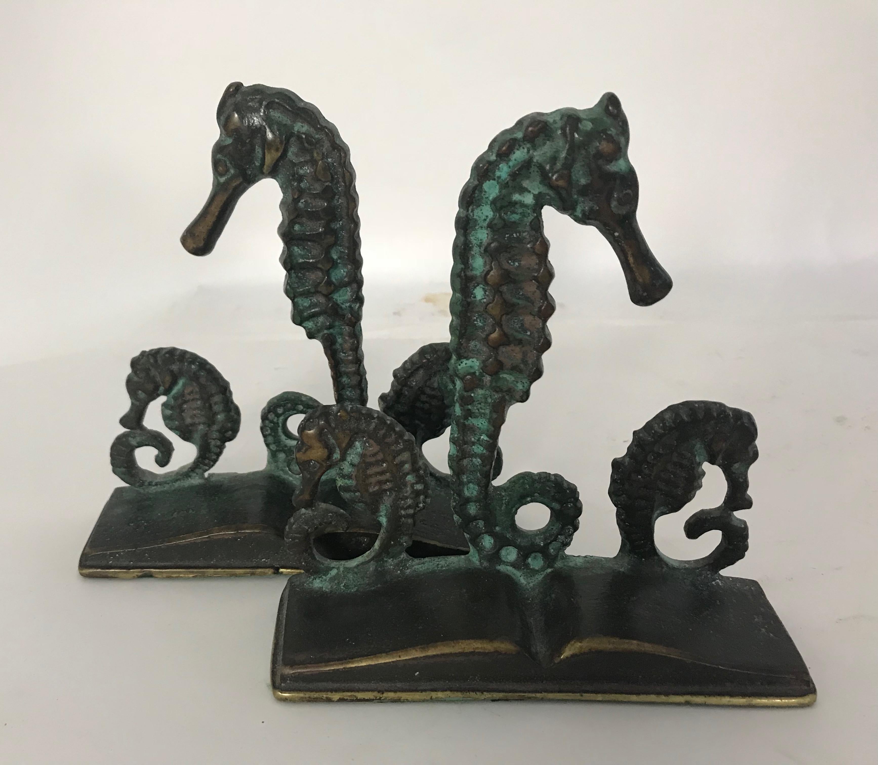 Pair of Bronze Seahorse Bookends by Virginia Metalcrafters 4