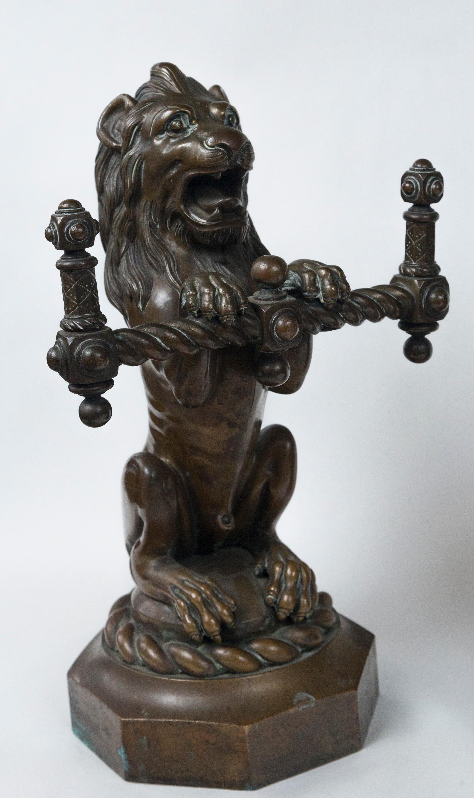 19th Century Pair of Bronze Seated Lions For Sale