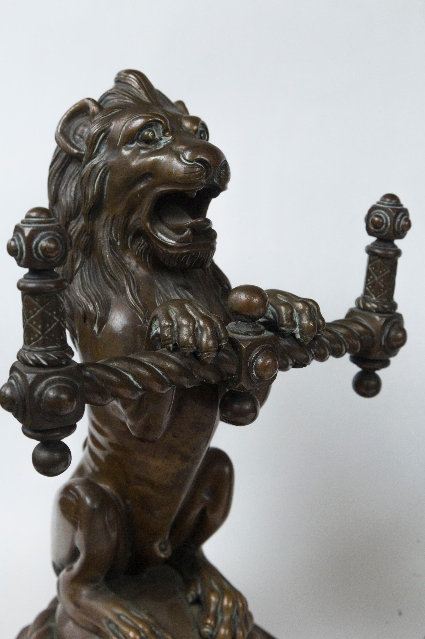 Pair of Bronze Seated Lions For Sale 1