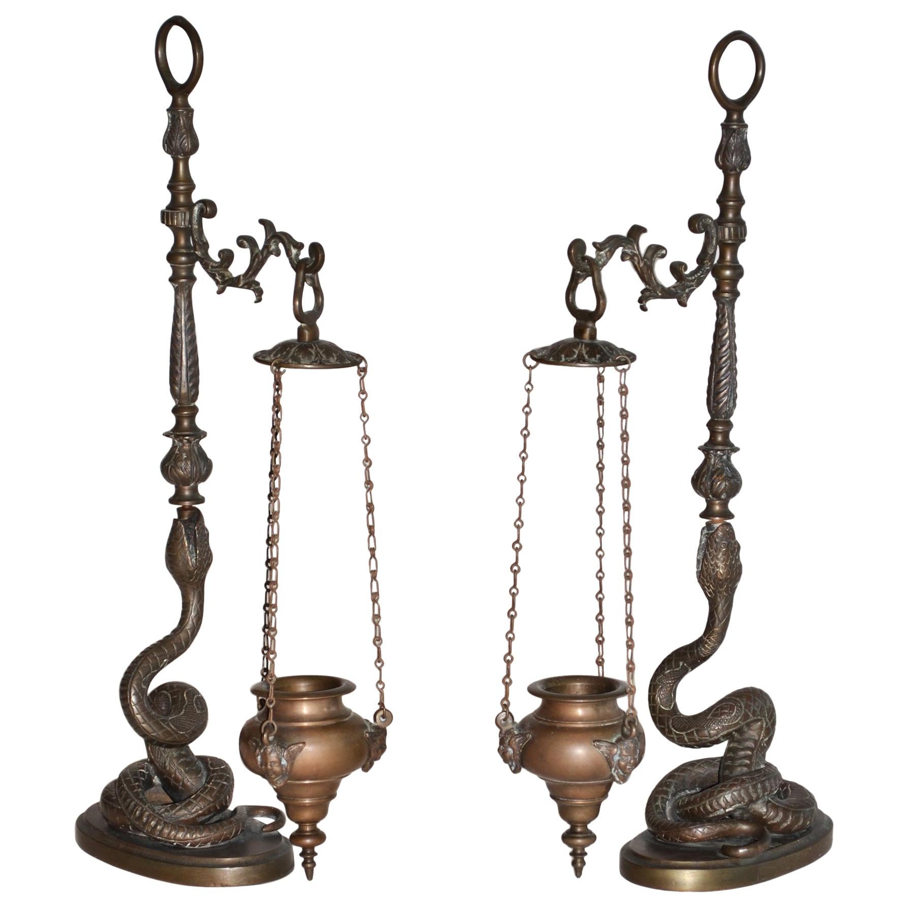 Pair of Bronze Serpent / Snake Incense Burners Censers, 20th Century, Italy For Sale