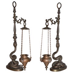 Pair of Bronze Serpent / Snake Incense Burners Censers, 20th Century, Italy