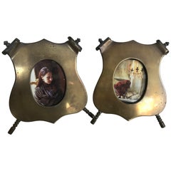 Pair of Bronze Shield Shape Photo Picture Frames, circa 1940