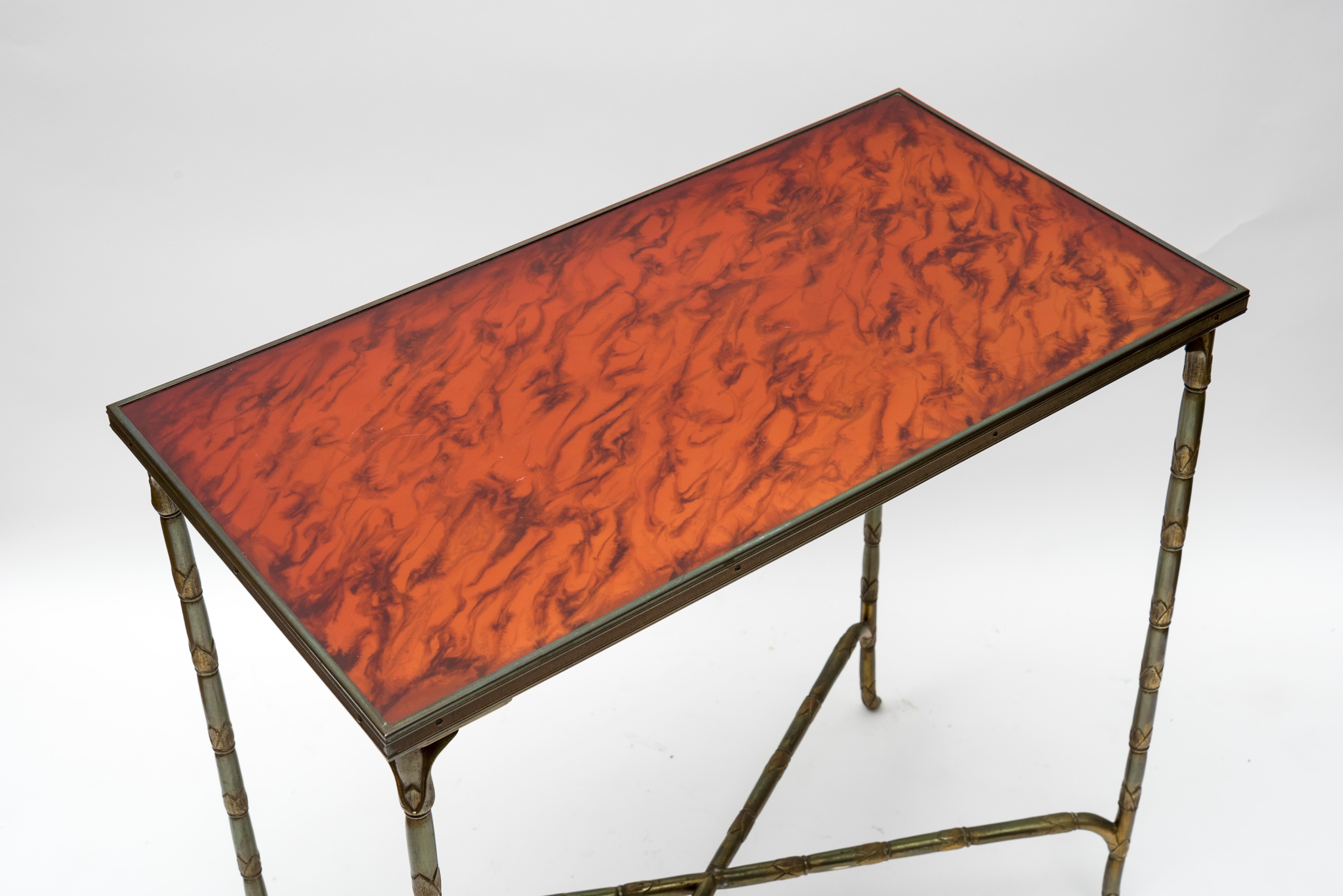 Mid-20th Century Pair of Bronze Side Tables by Jansen