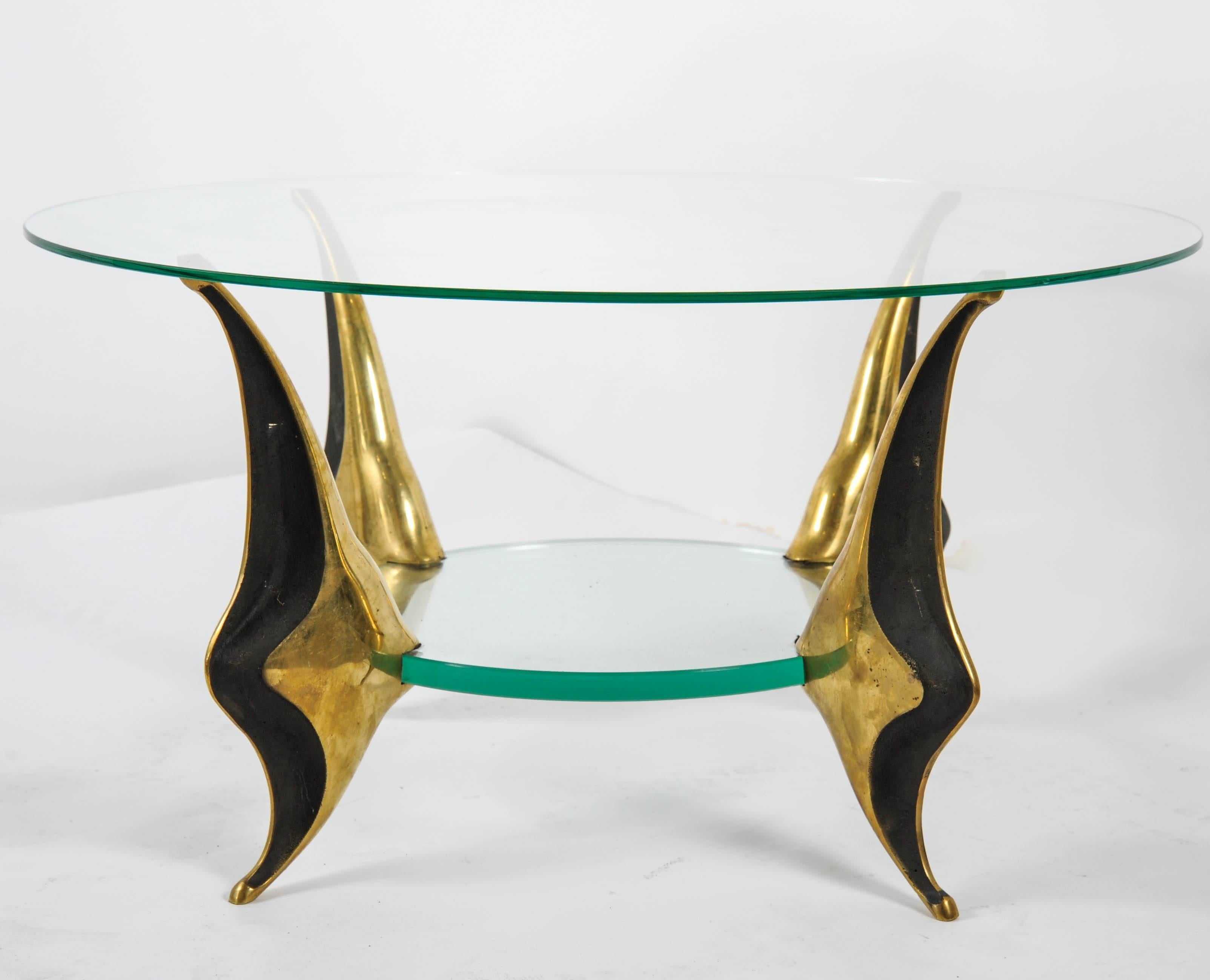 Belgian Pair of Bronze Side Tables by Willy Daro For Sale
