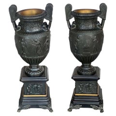 Pair of Bronze & Slate Neoclassical Style Urns