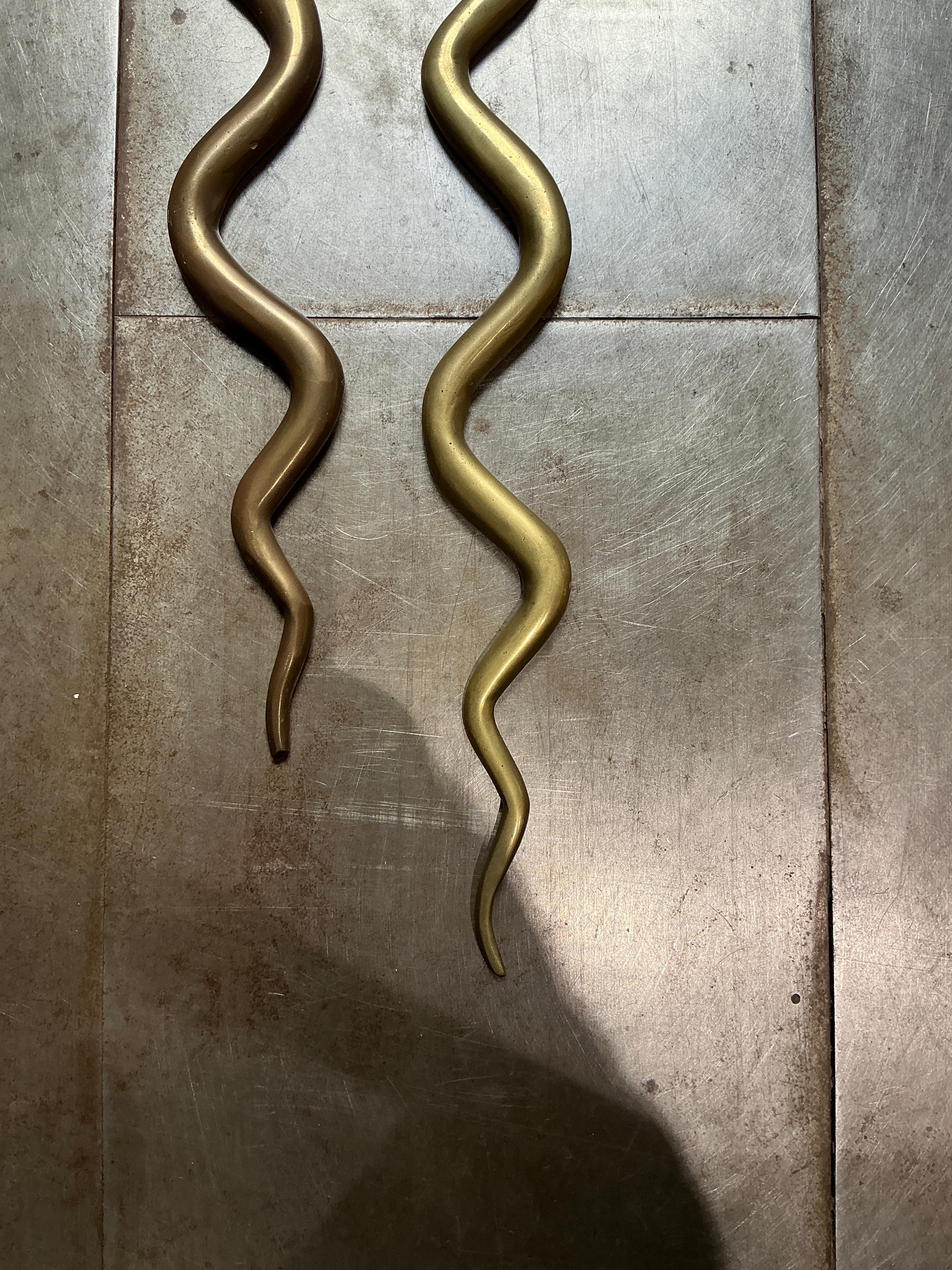 Mid-Century Modern Pair of bronze snakes wall sconces circa 1960 italy