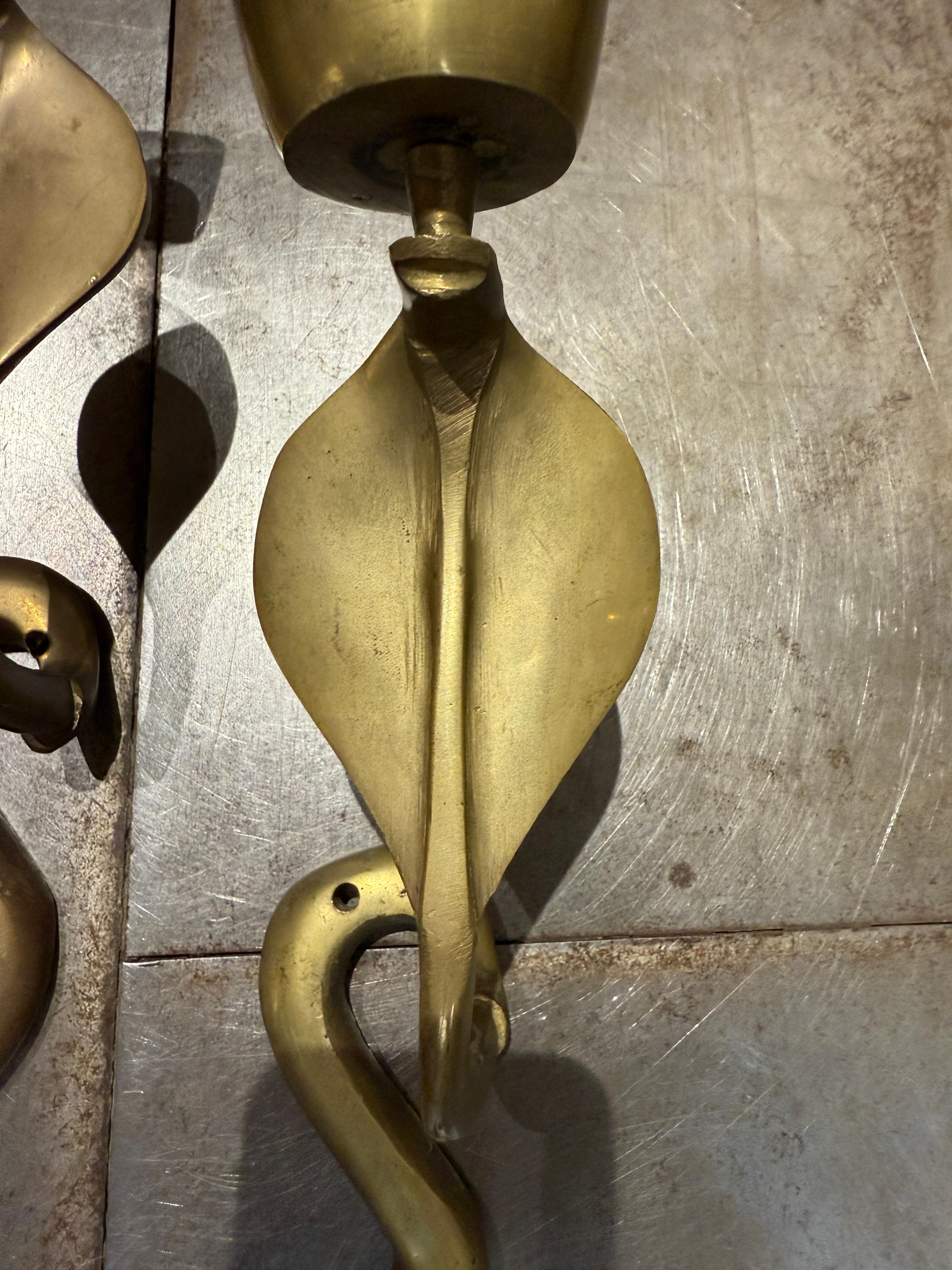 Mid-20th Century Pair of bronze snakes wall sconces circa 1960 italy