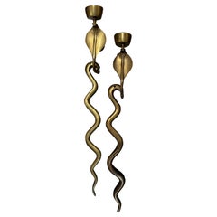 Pair of bronze snakes wall sconces circa 1960 italy