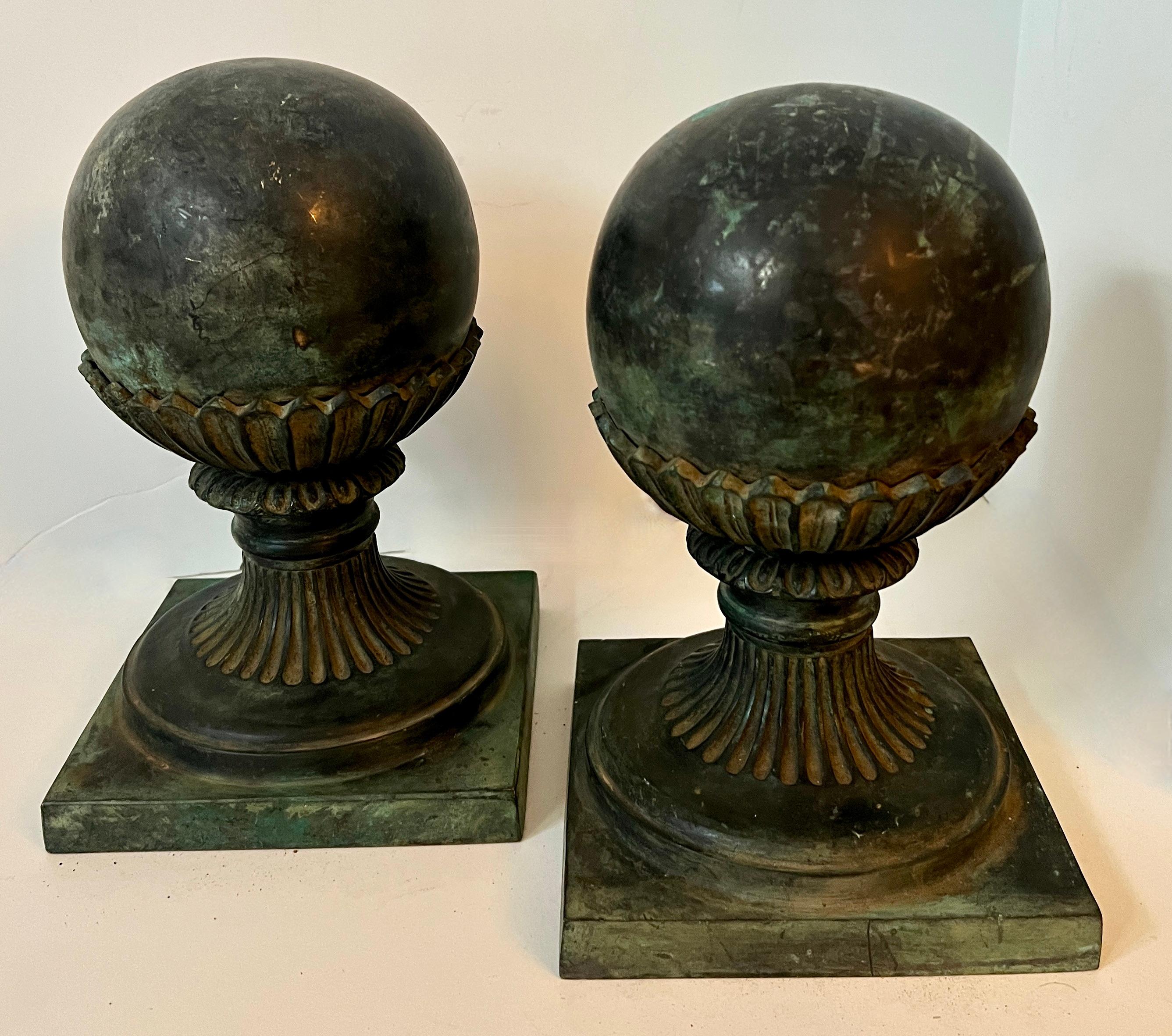 Pair of Bronze Sphere Finial Bookends In Good Condition For Sale In Los Angeles, CA