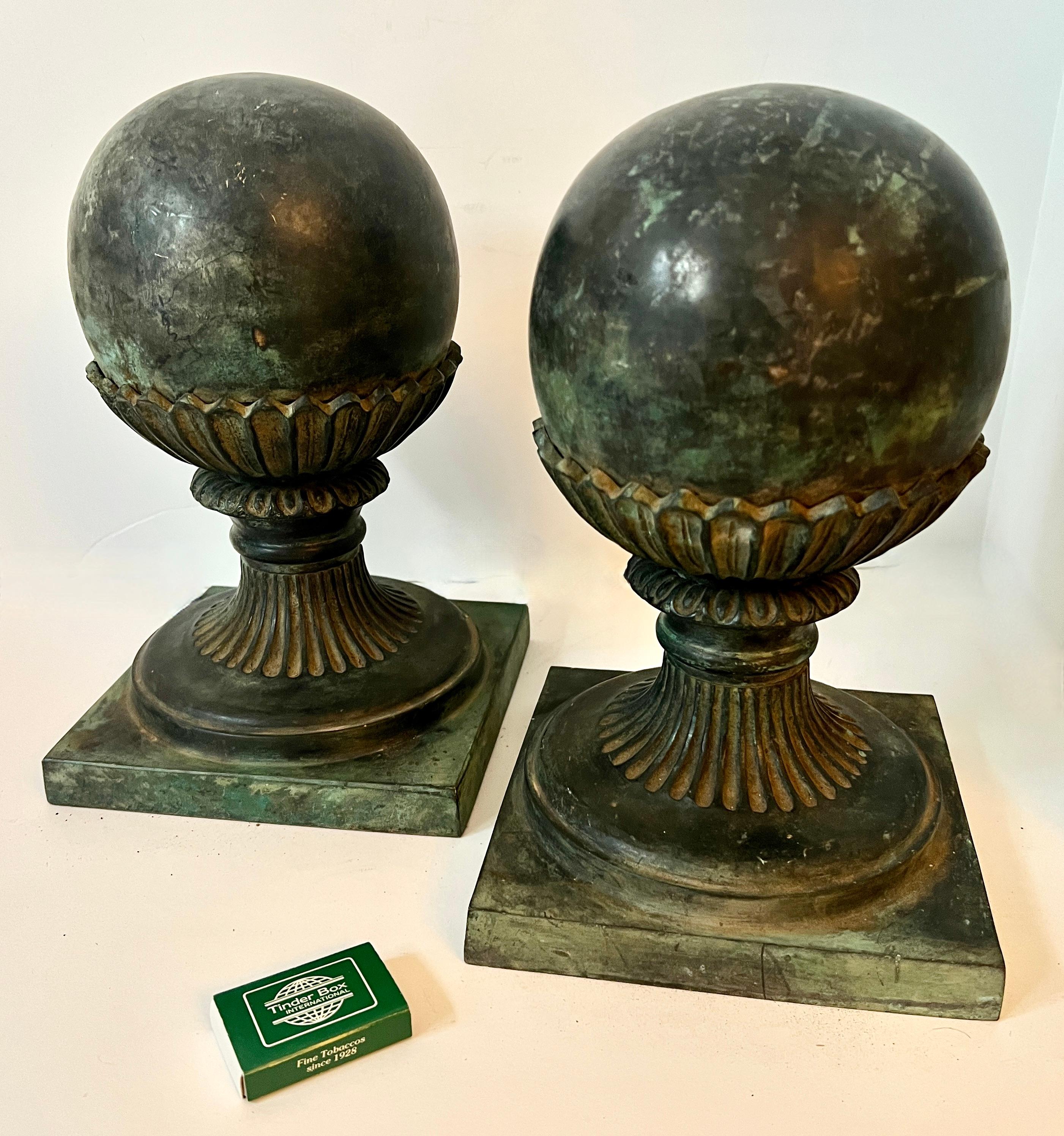 20th Century Pair of Bronze Sphere Finial Bookends For Sale