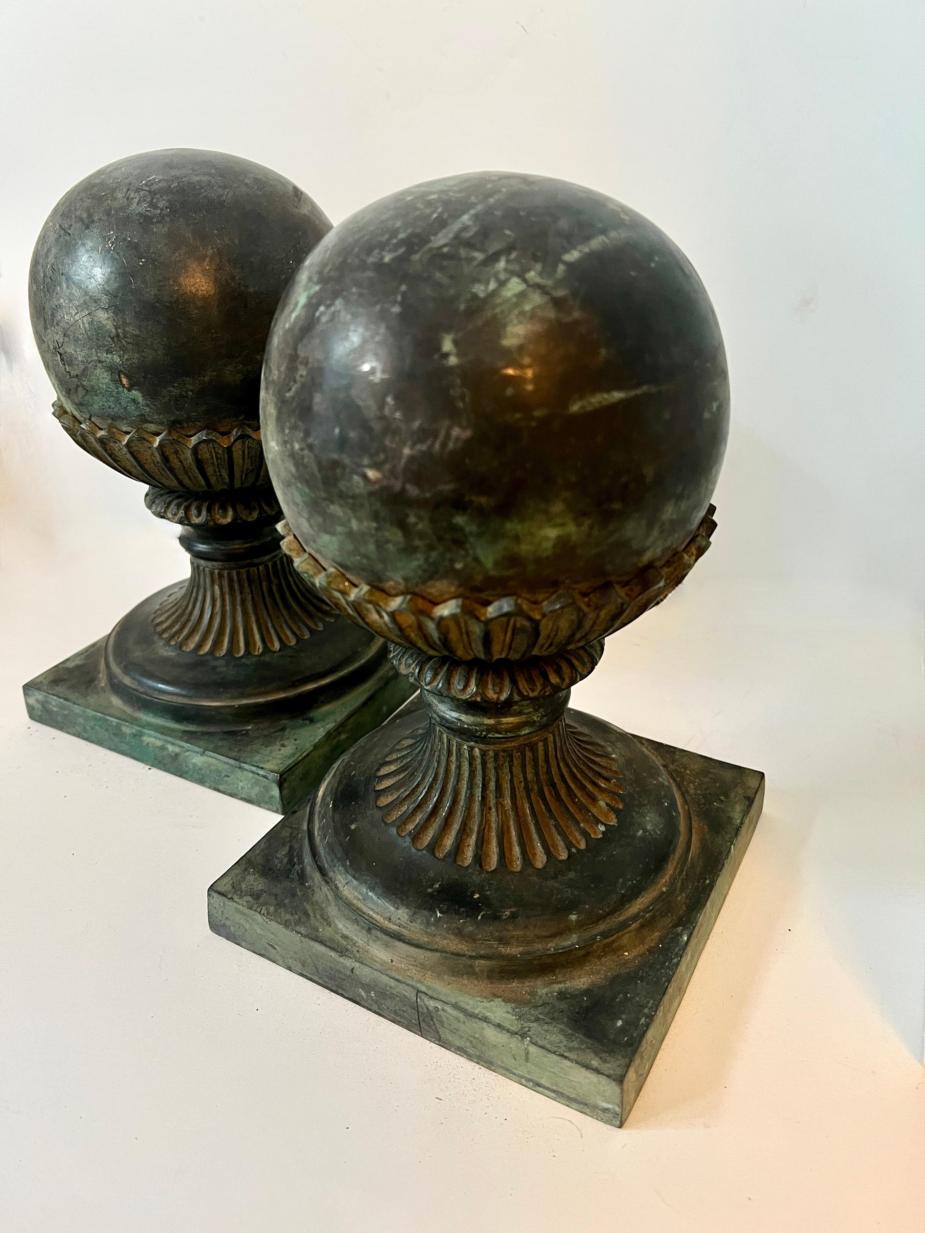 Pair of Bronze Sphere Finial Bookends For Sale 1