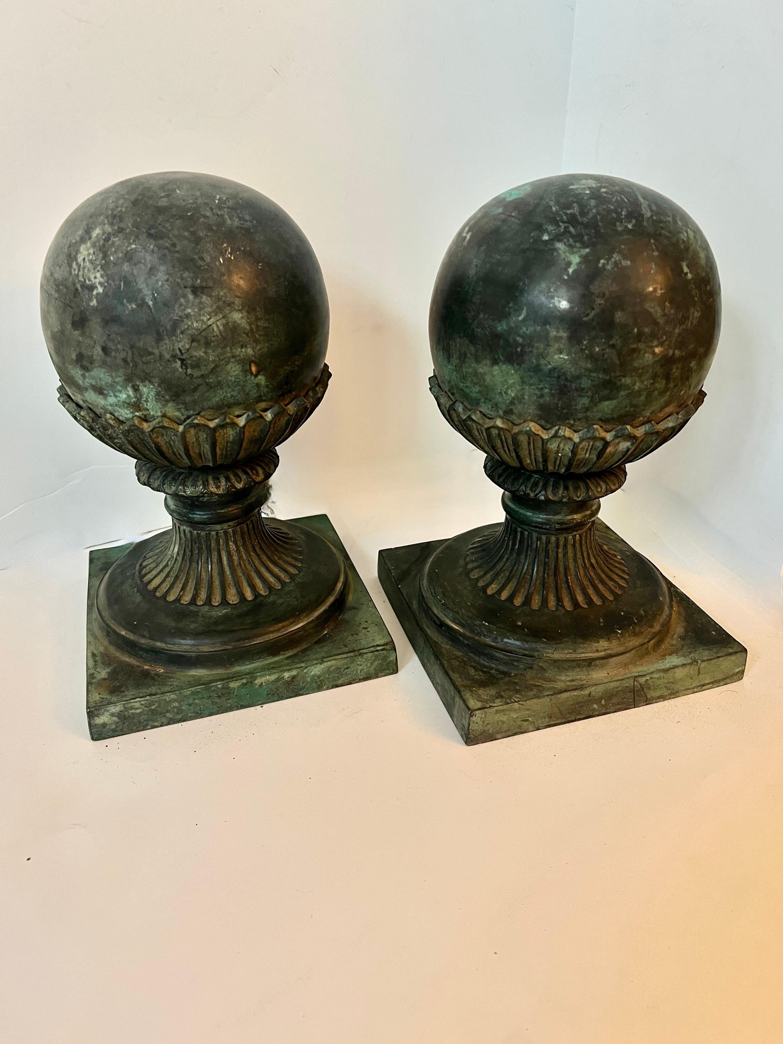 Pair of Bronze Sphere Finial Bookends For Sale 2