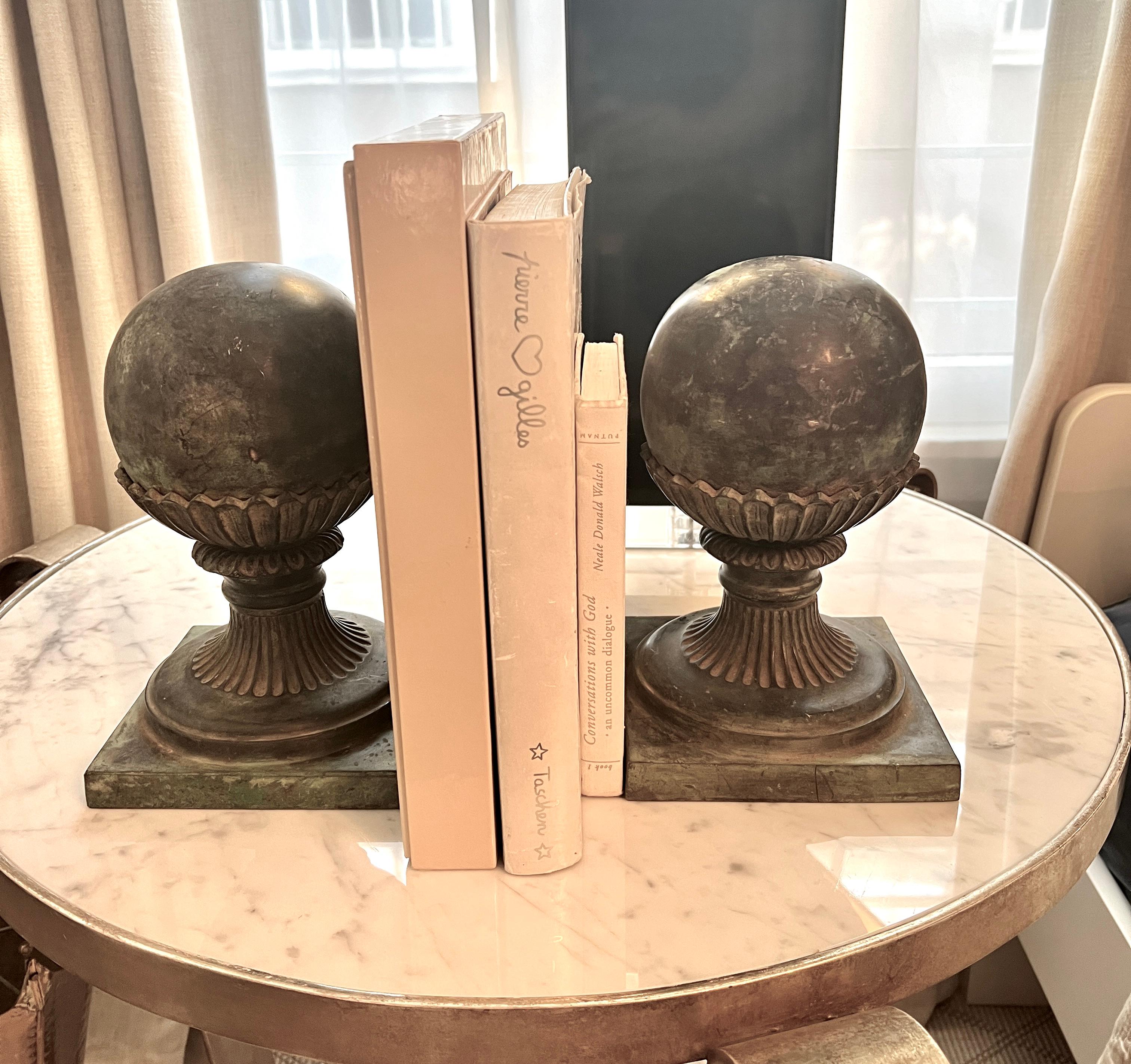 Pair of Bronze Sphere Finial Bookends For Sale 4