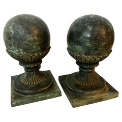 Antique Pair of Bronze Sphere Finial Bookends