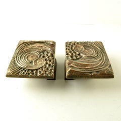 Pair of Bronze Square Door Handles for Push & Pull with Organic Relief