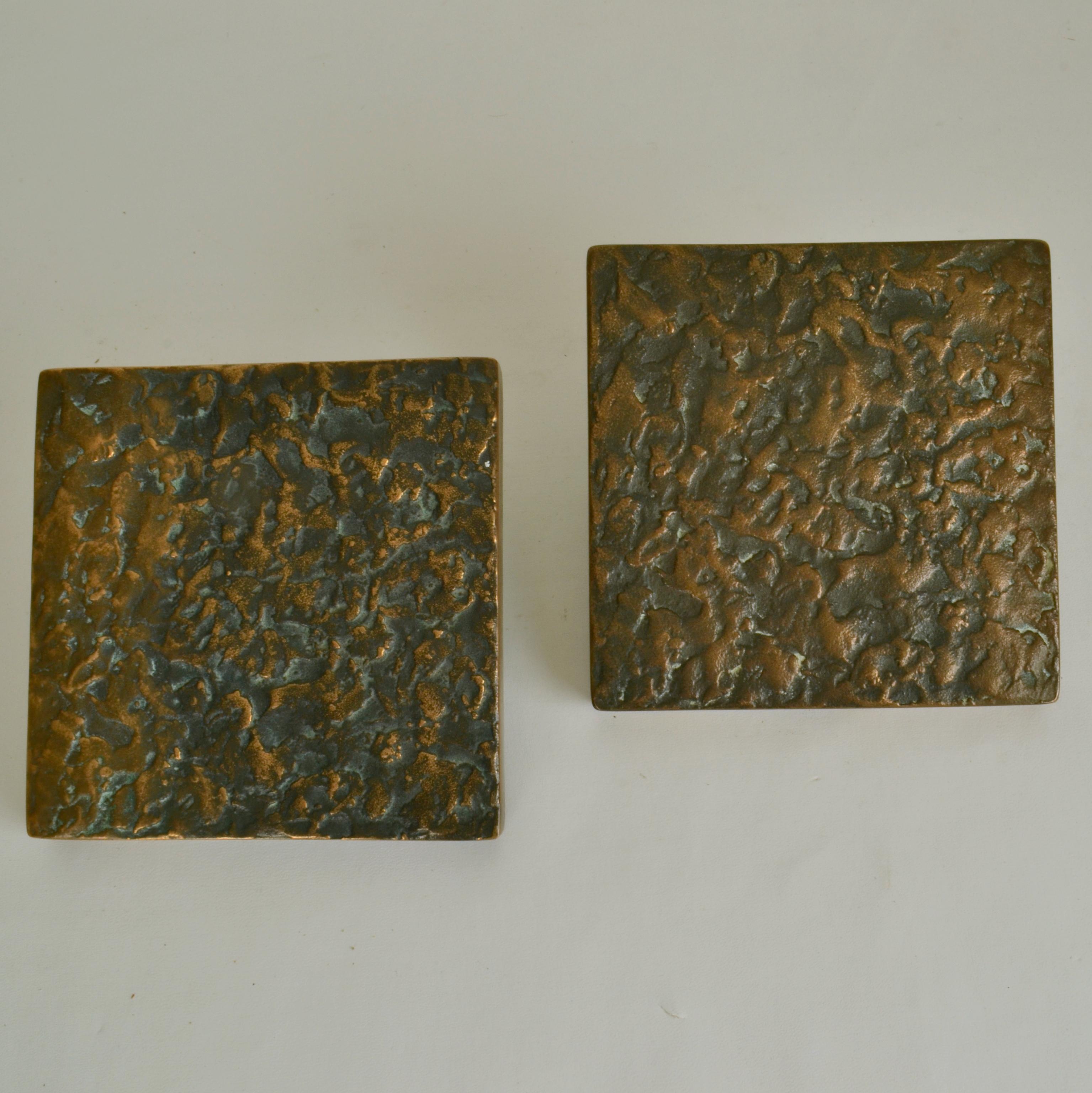 Architectural Pair of Bronze Square Push Pull Door Handles with Relief ...