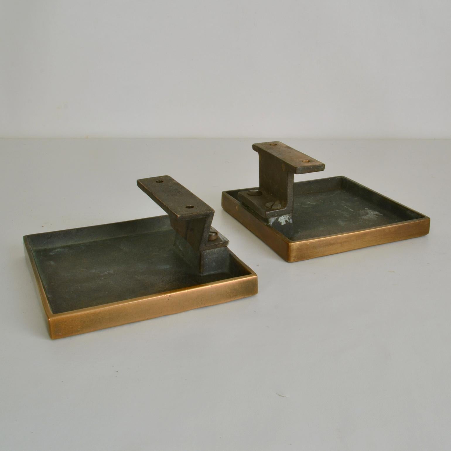 Late 20th Century Architectural Pair of Bronze Square Push Pull Door Handles with Relief 