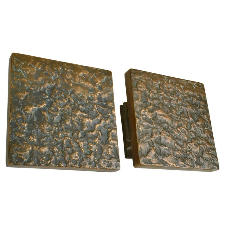 Pair of Bronze Square Push Pull Door Handles For Sale at 1stDibs