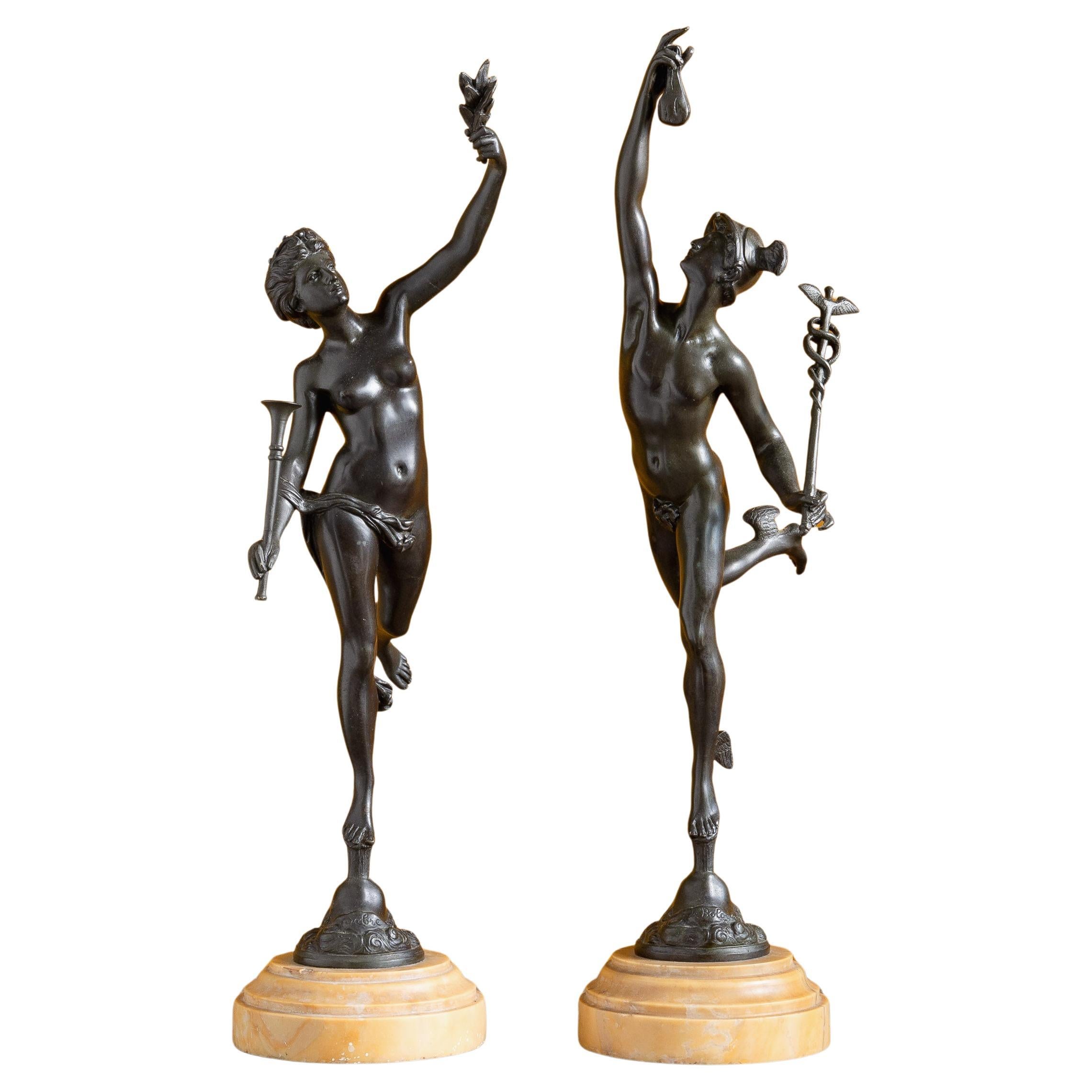 Paar Bronzestatuen Merkur und Fortuna
