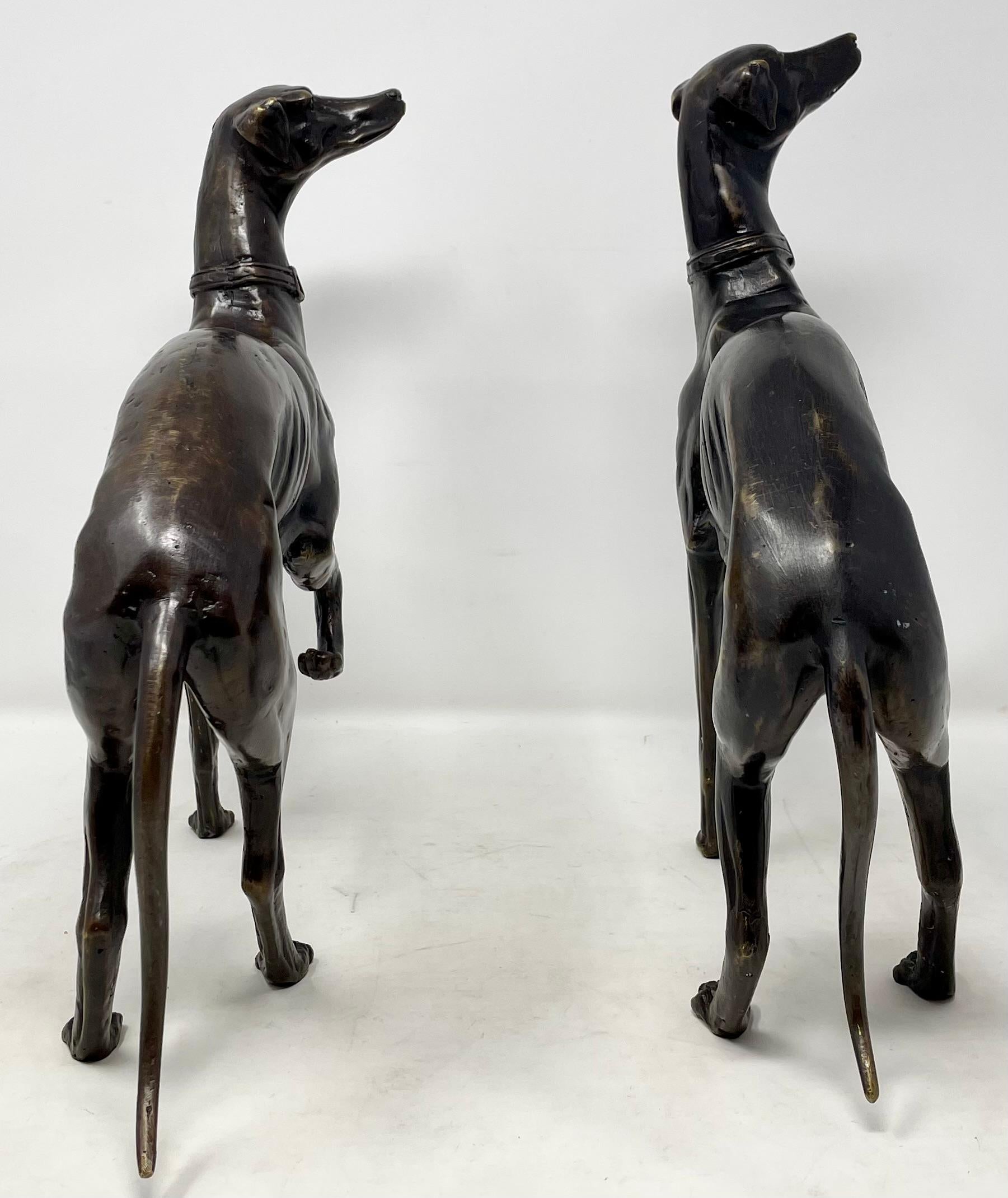 XX secolo Coppia di statue in bronzo di cani Whippet. in vendita
