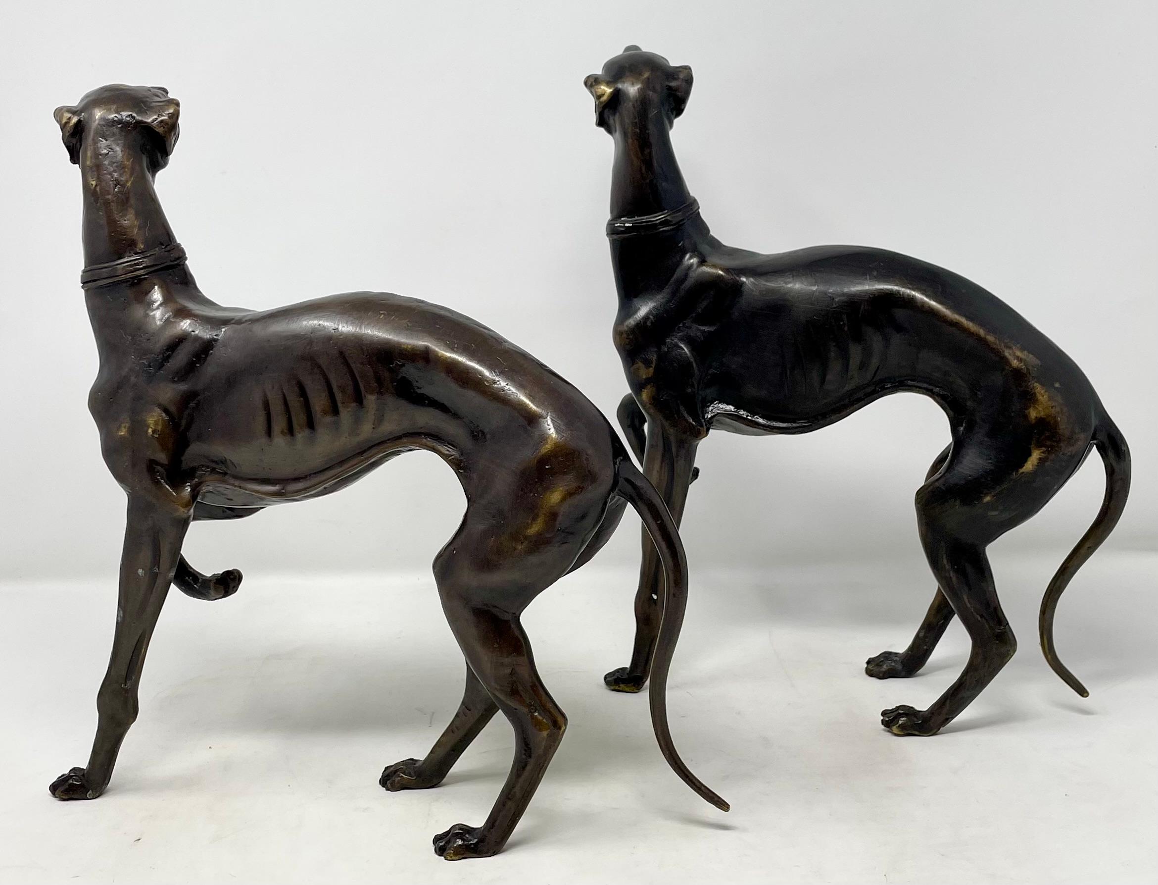 Bronzo Coppia di statue in bronzo di cani Whippet. in vendita