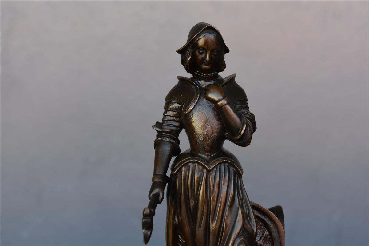 Pair of bronze statuette Jeanne d'Arc 1900. Brown patina.
