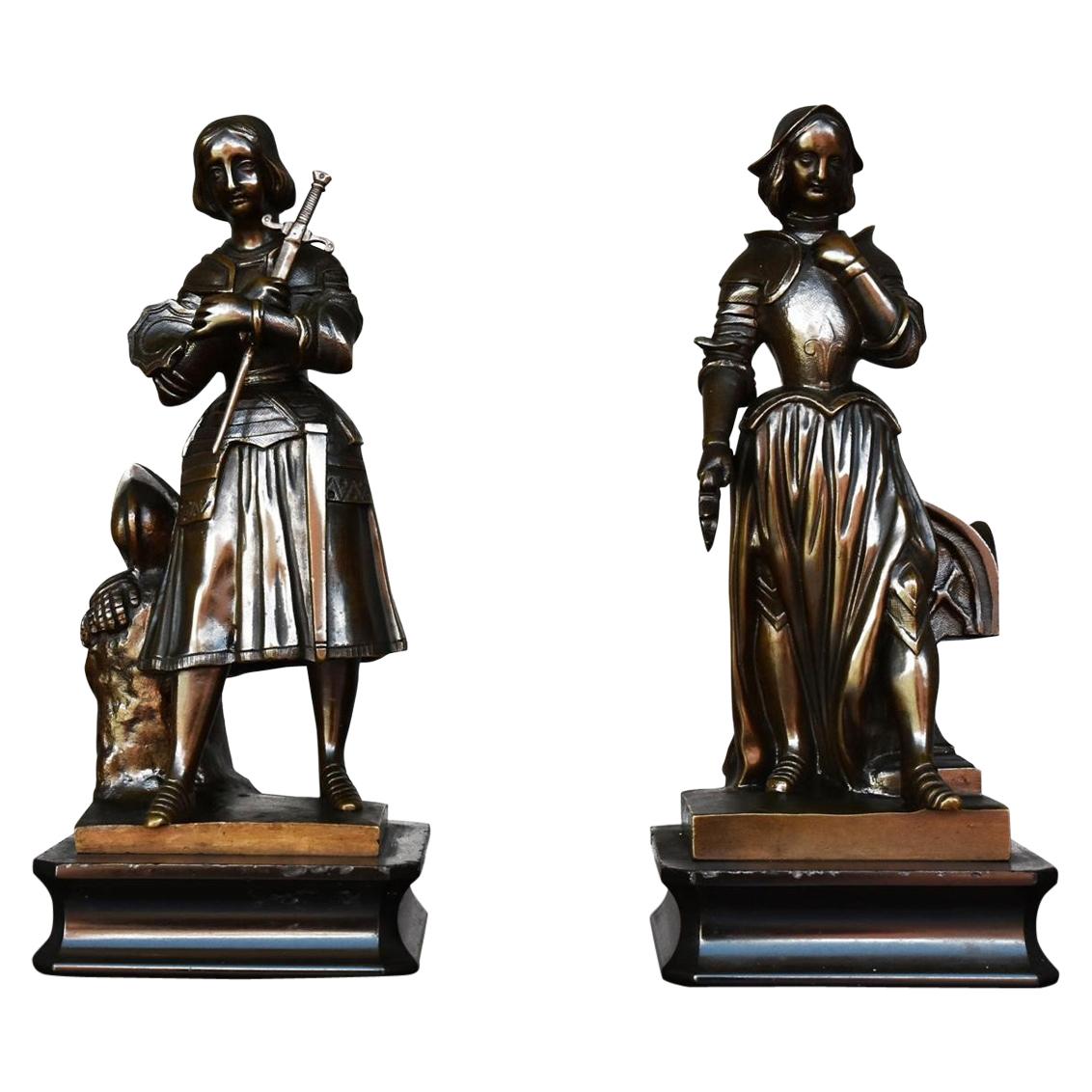 Pair of Bronze Statuette Representing Jeanne D'arc, circa 1900