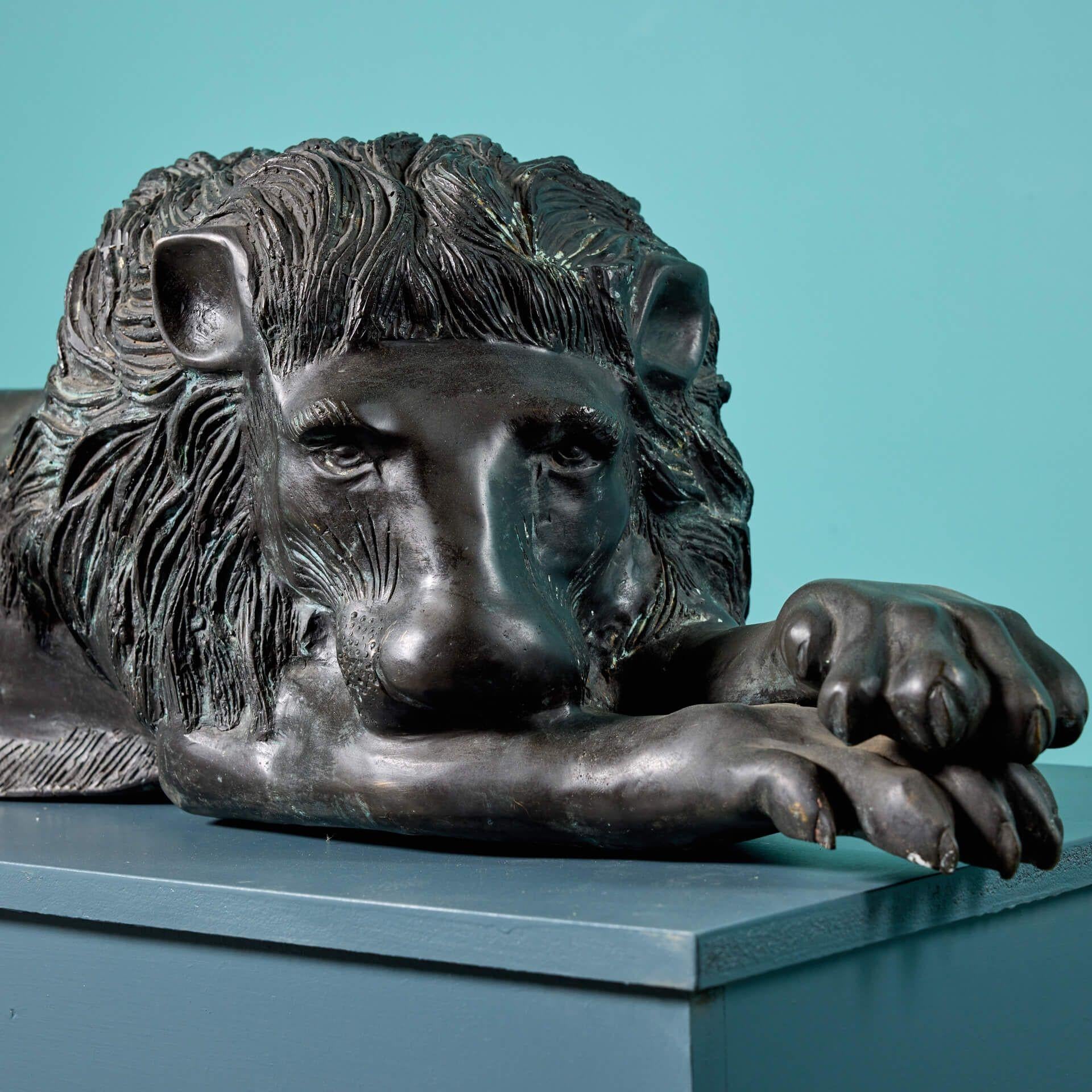 English Pair of Bronze Statutory Lions in the Manner of Antonio Canova For Sale