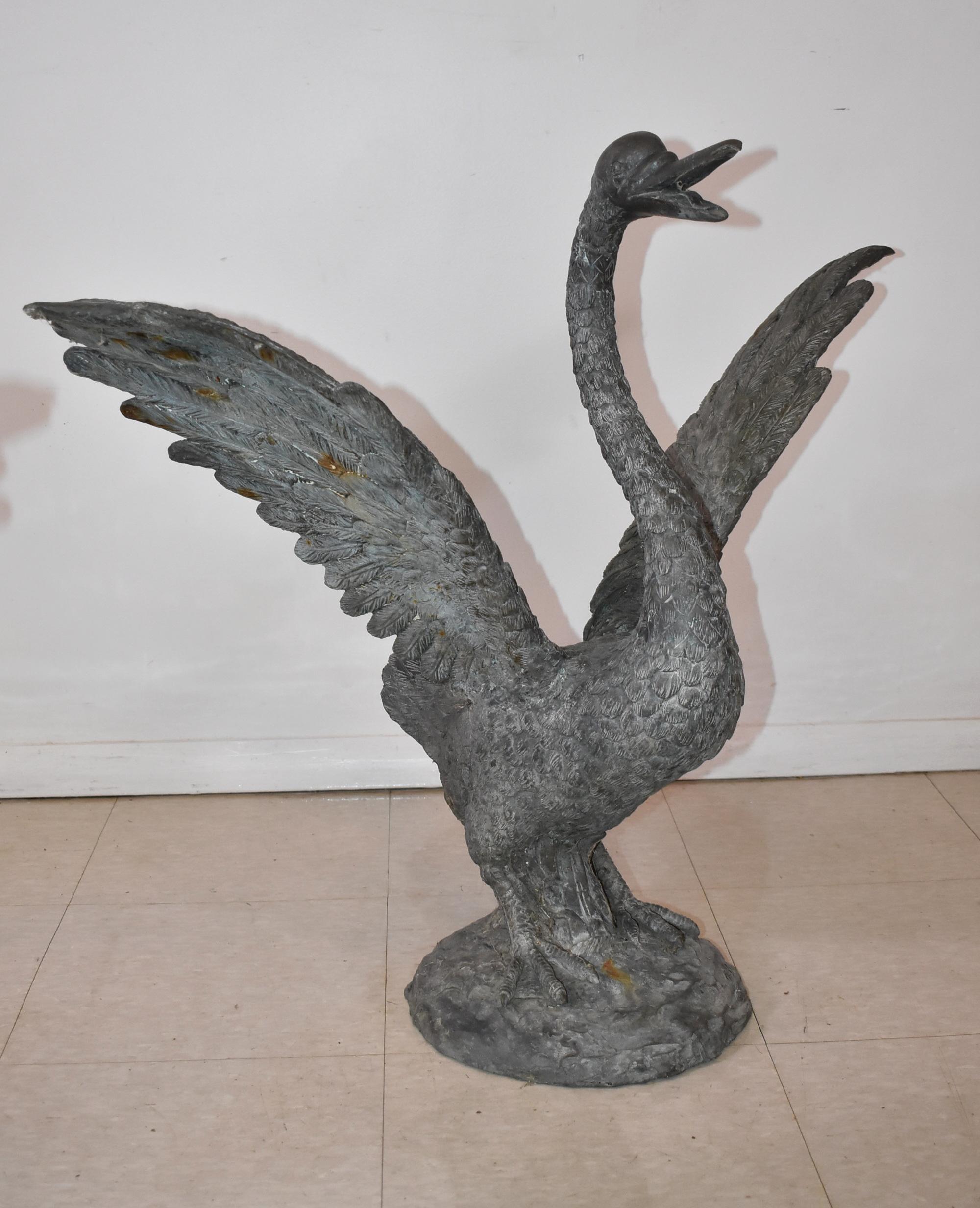 Pair of Bronze Swan Fountains In Good Condition In Toledo, OH