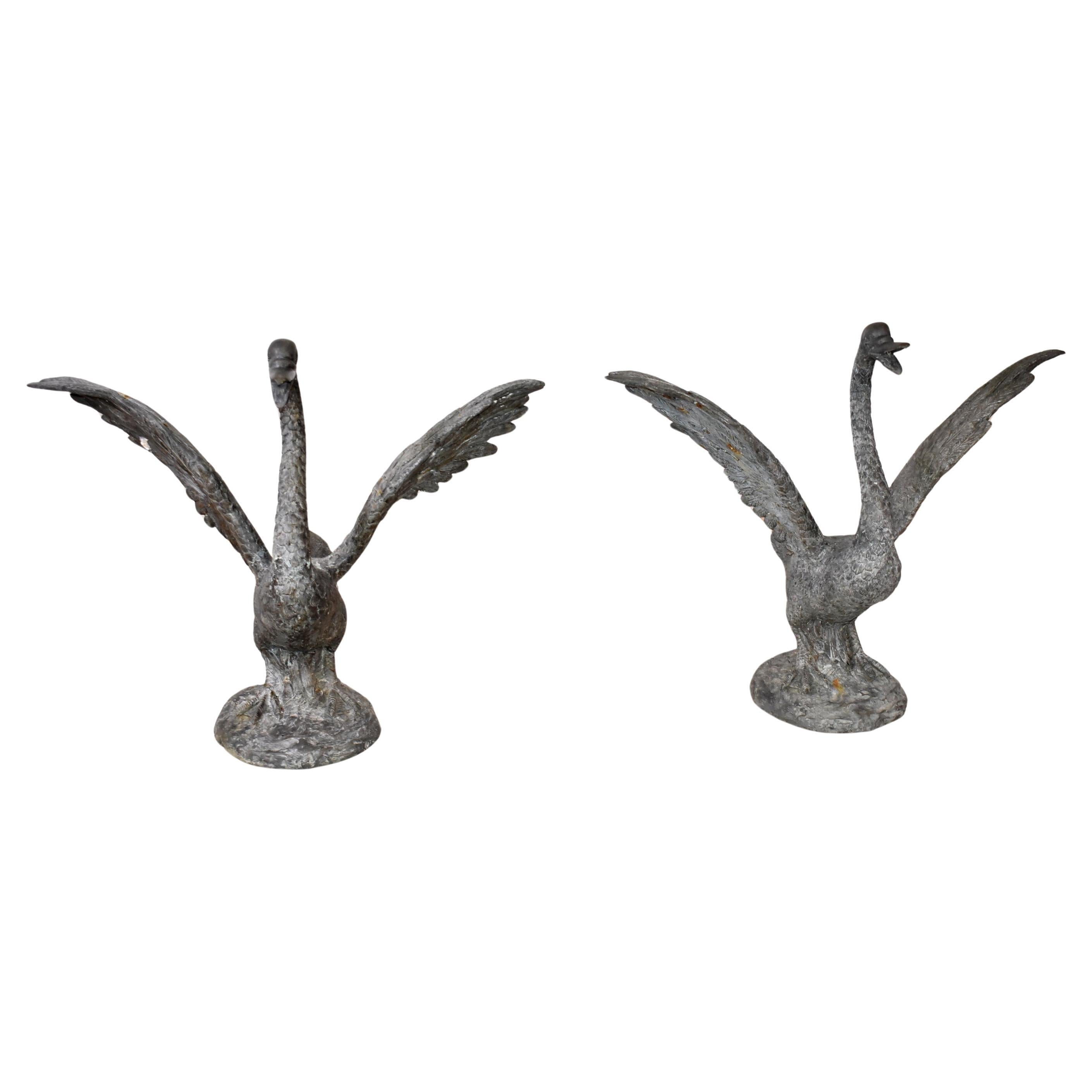 Pair of Bronze Swan Fountains