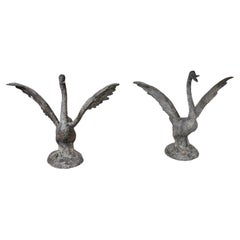Pair of Bronze Swan Fountains