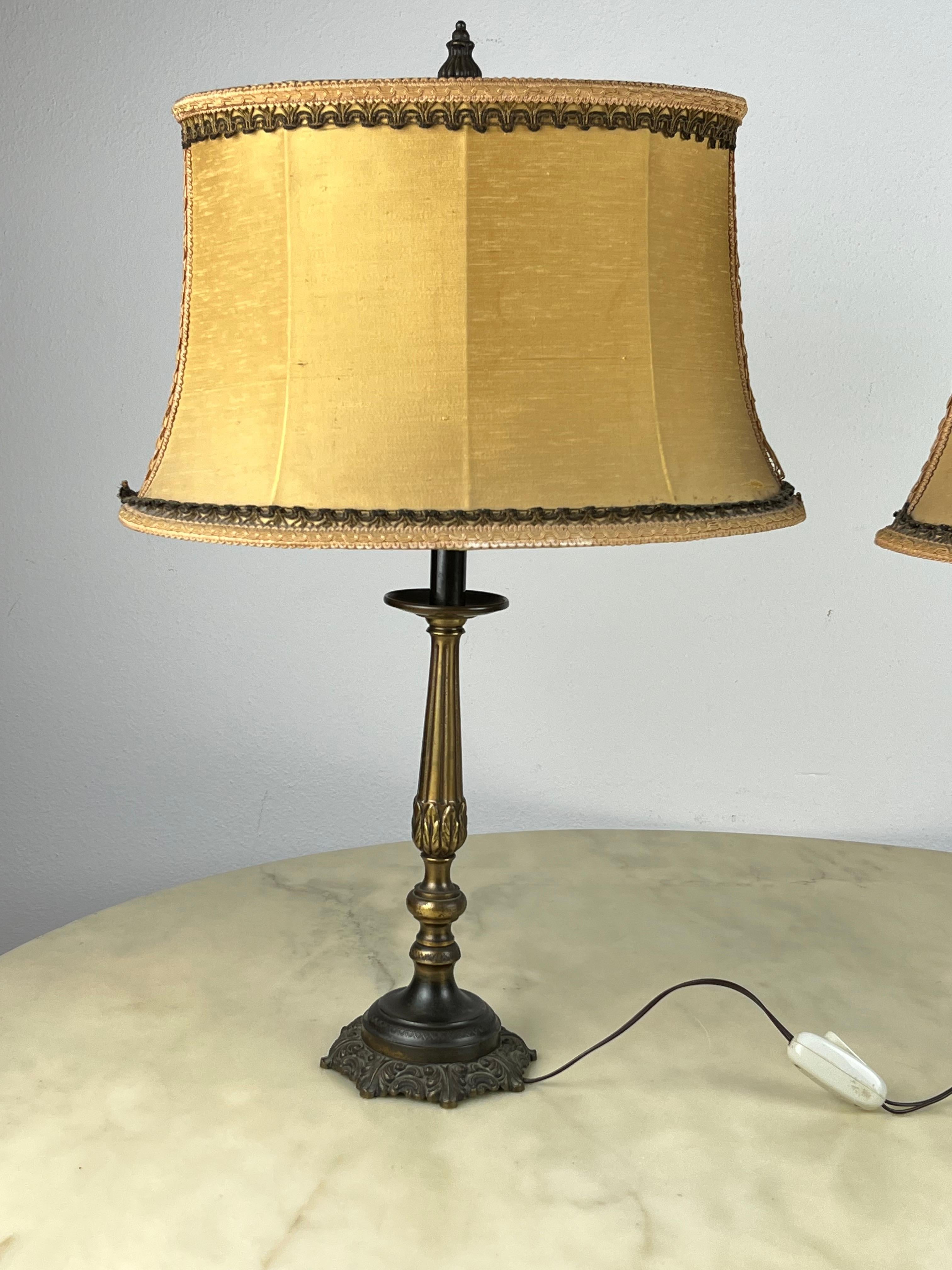 Italian Pair of Bronze Table/Bedside Lamps, Italy, 1940s For Sale
