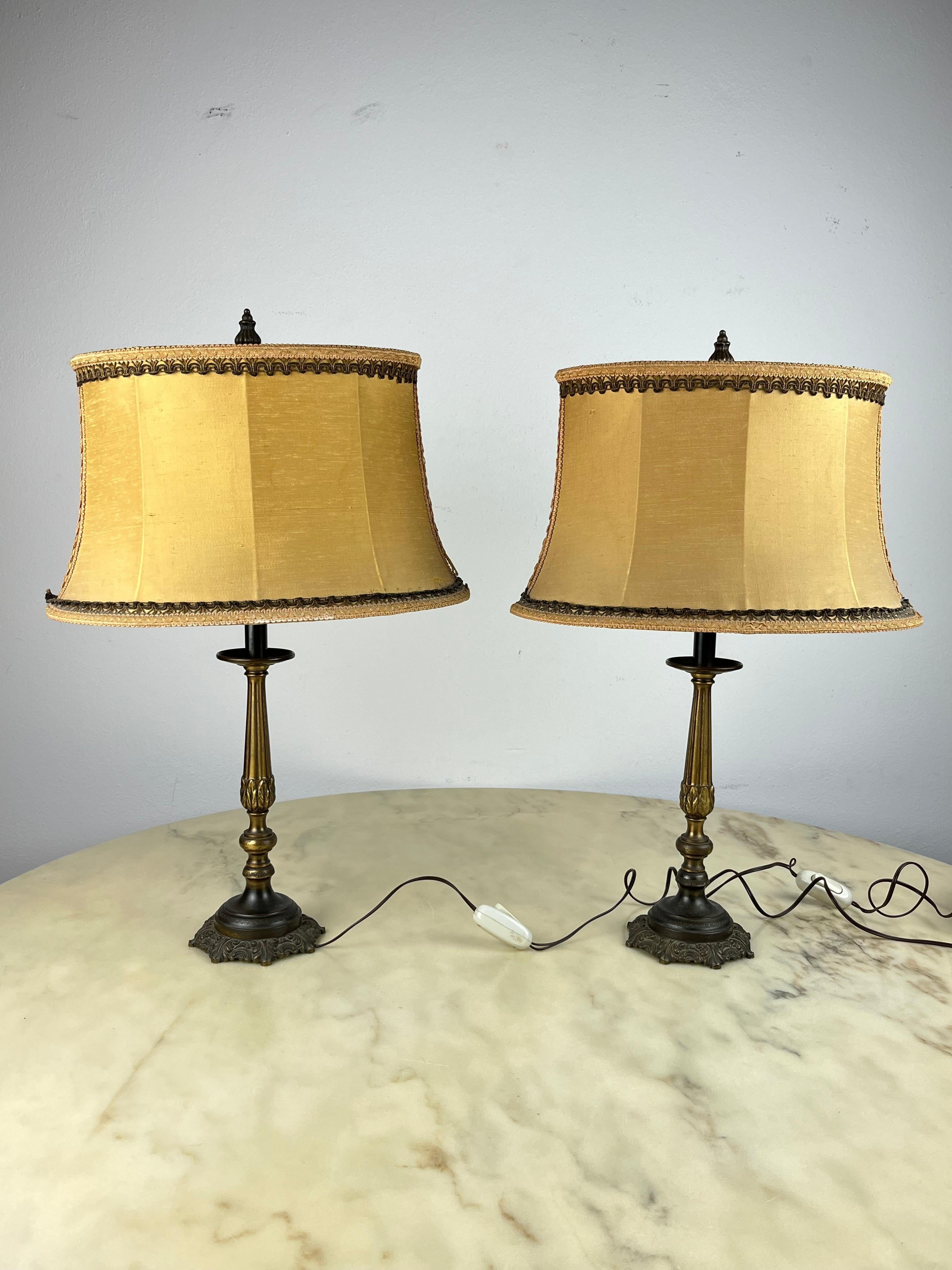 Other Pair of Bronze Table/Bedside Lamps, Italy, 1940s For Sale