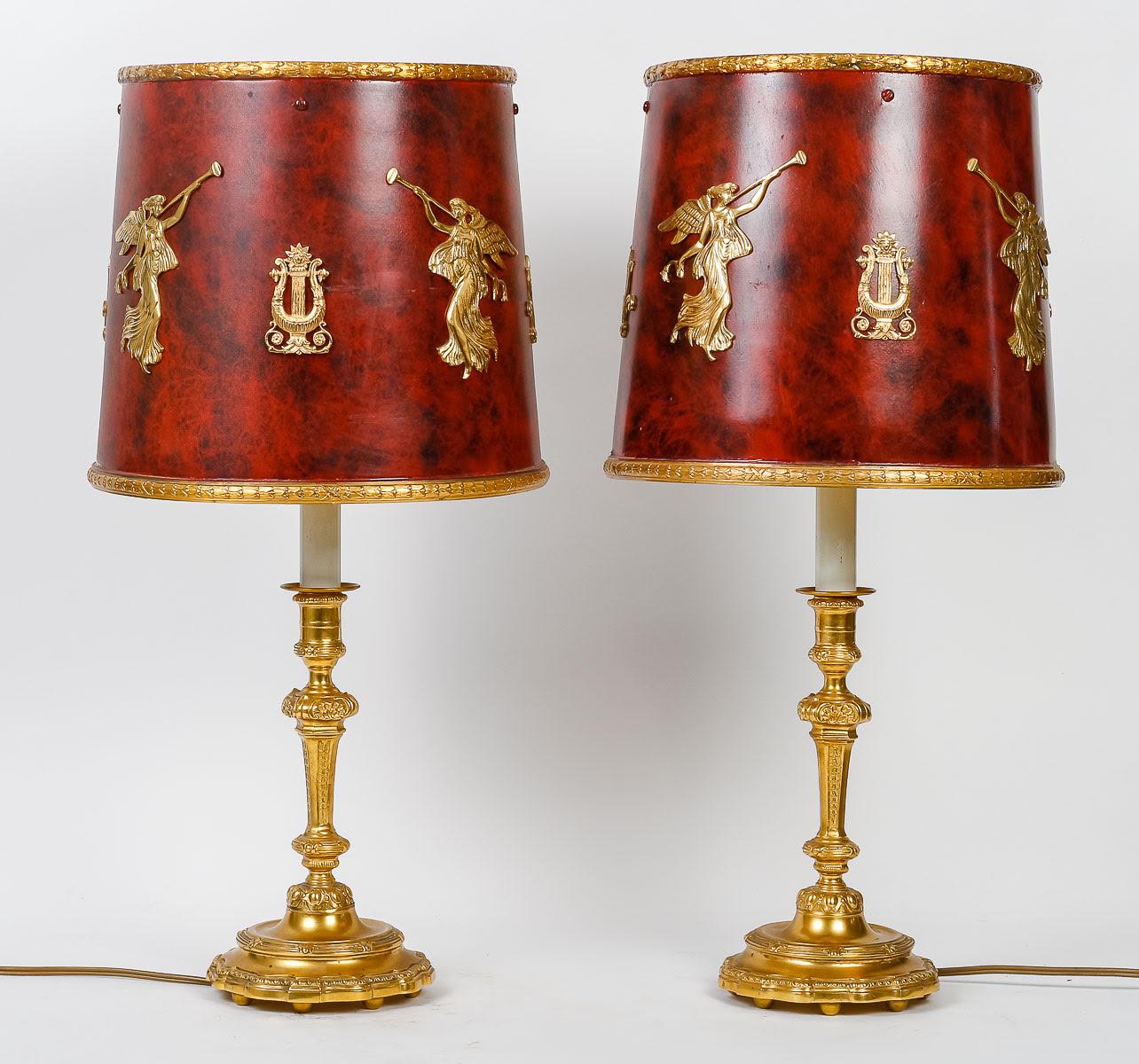 Modern Pair of Bronze Table Lamps, 20th Century. For Sale