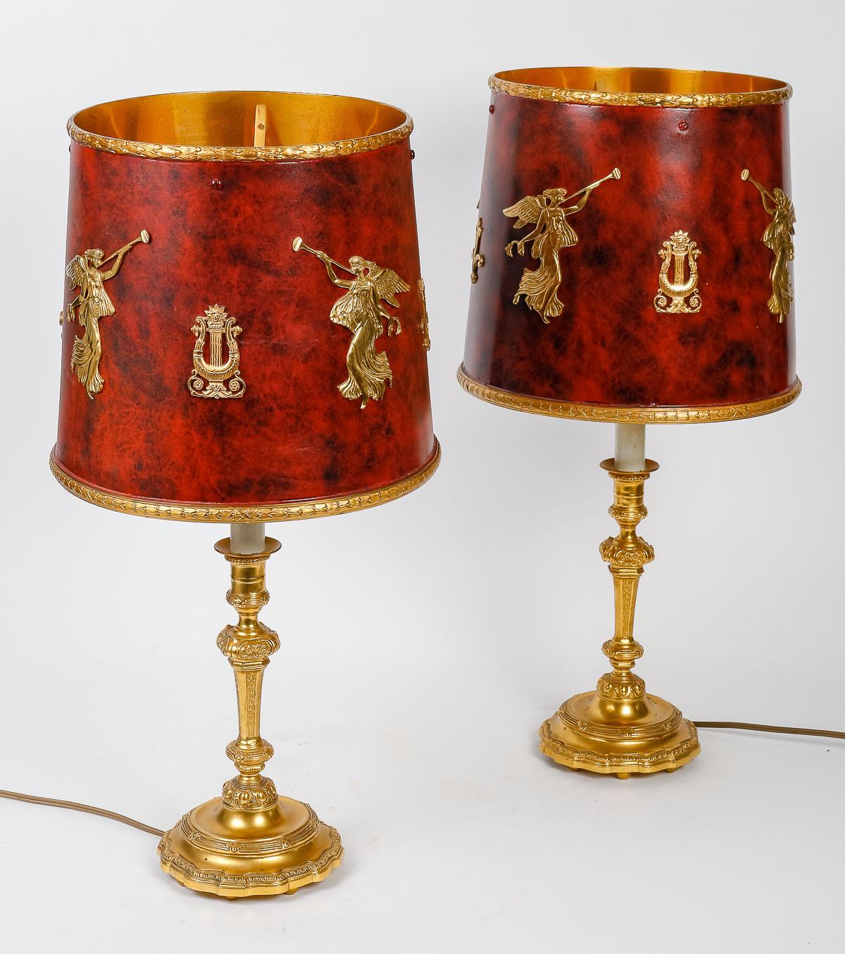 Paar Bronze-Tischlampen, 20. Jahrhundert, Paar. im Zustand „Gut“ im Angebot in Saint-Ouen, FR