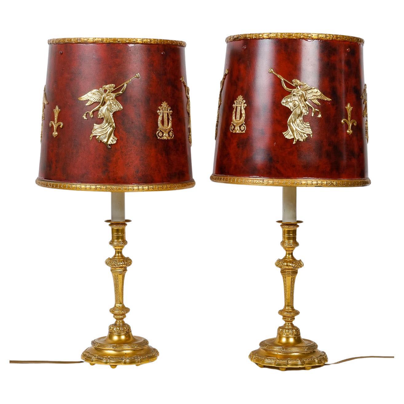 Pair of Bronze Table Lamps, 20th Century.