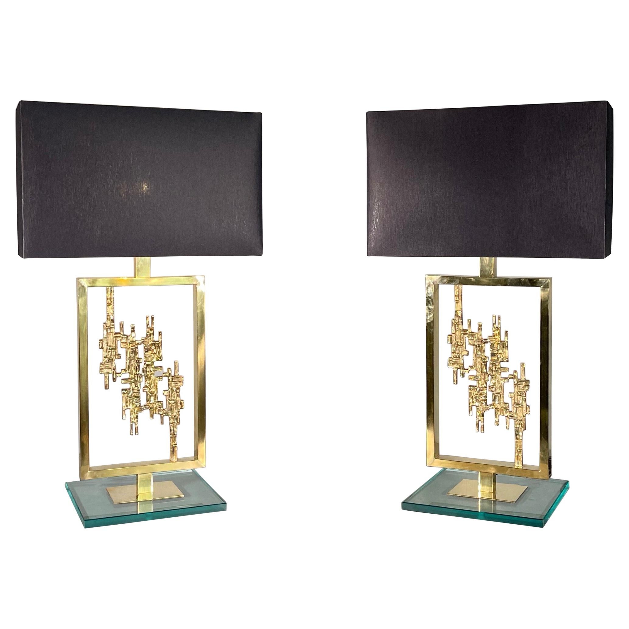 Pair of Bronze Table Lamps by Luciano Frigerio, Italy, 1980s For Sale
