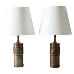 Pair of Bronze Table Lamps by Stig Blomberg, Sweden, 1960s