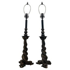 Antique Pair of Bronze Table Lamps