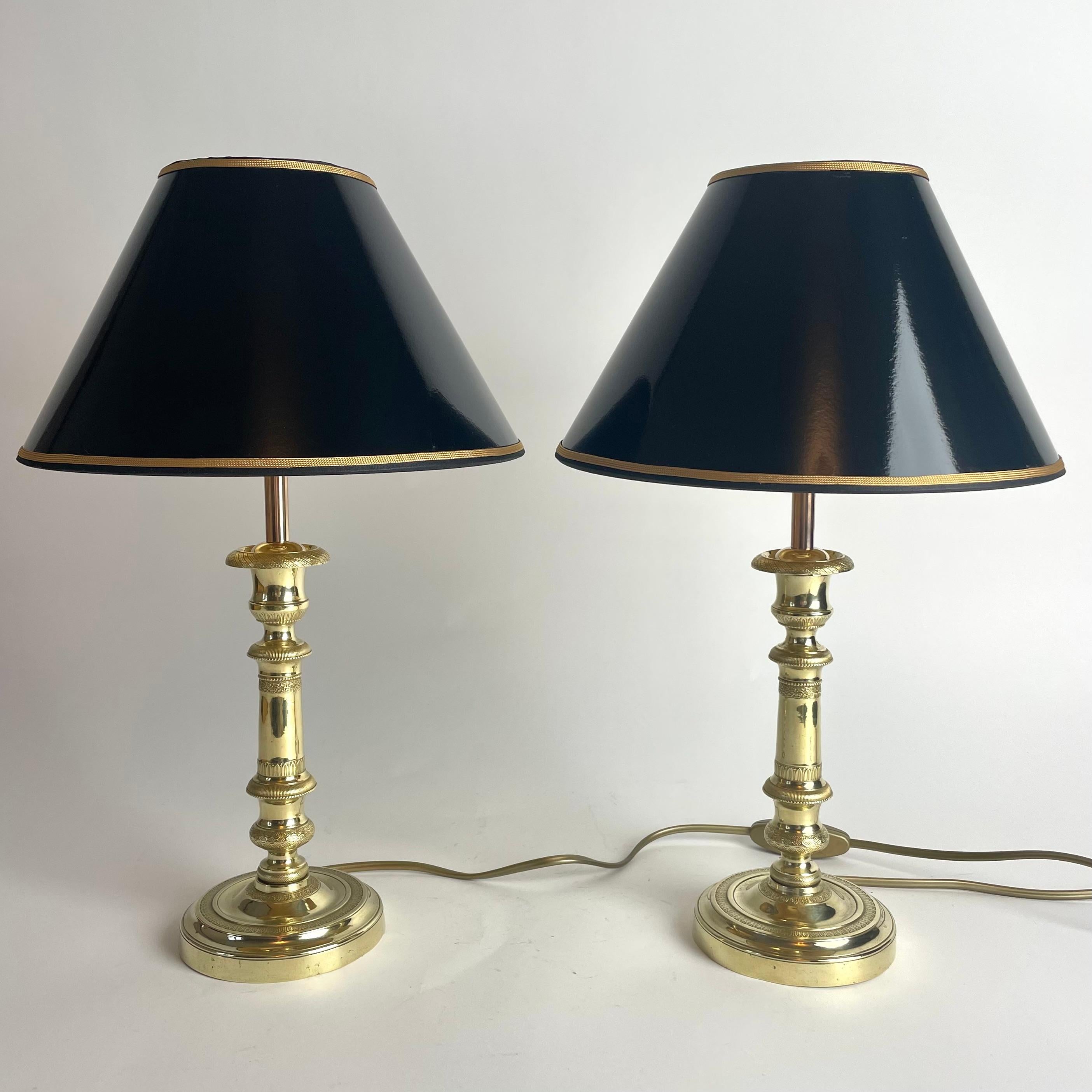 Pareja de Lámparas de Mesa de Bronce - Originalmente Candeleros Imperio, Francia c. 1820 en venta 1