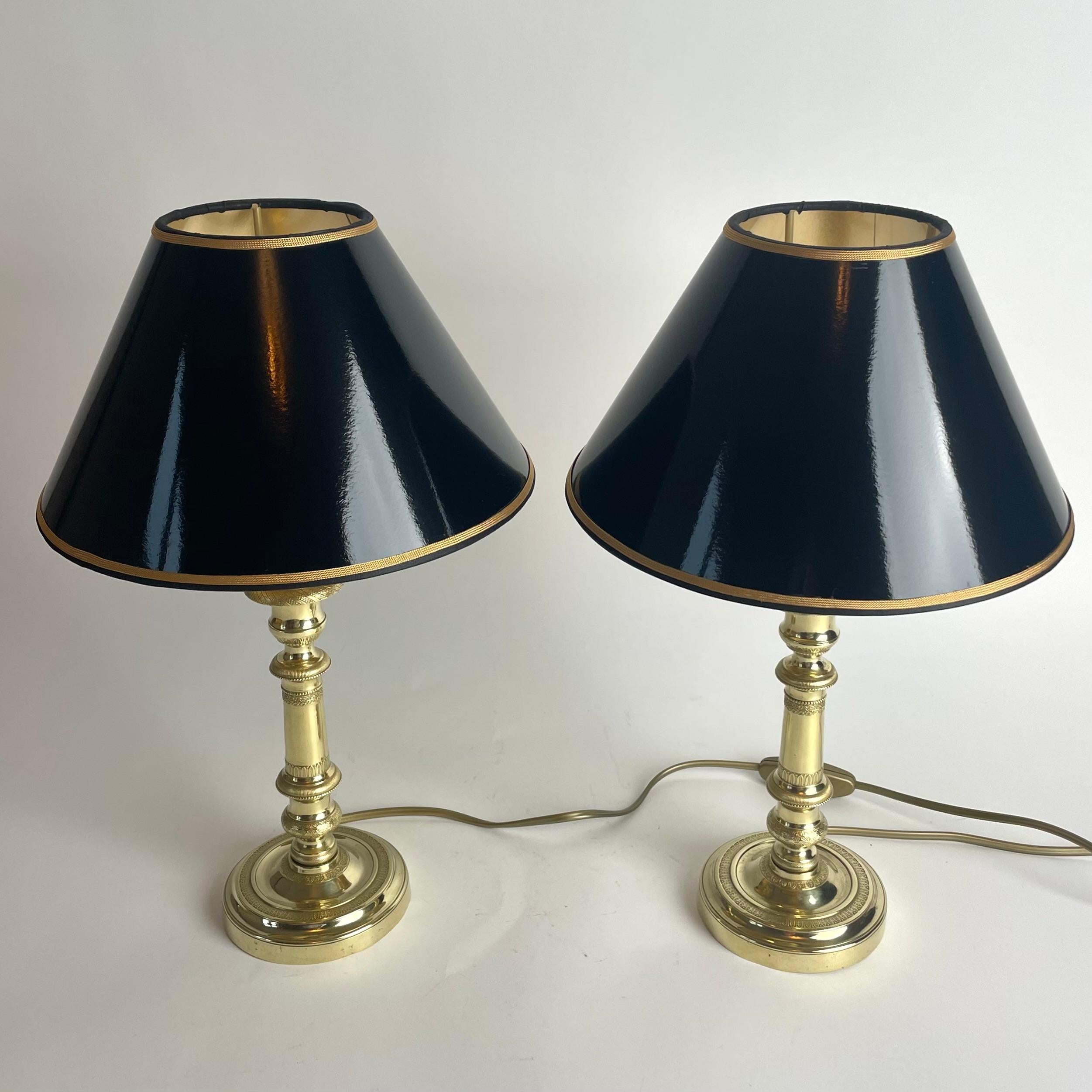 Pareja de Lámparas de Mesa de Bronce - Originalmente Candeleros Imperio, Francia c. 1820 en venta 2