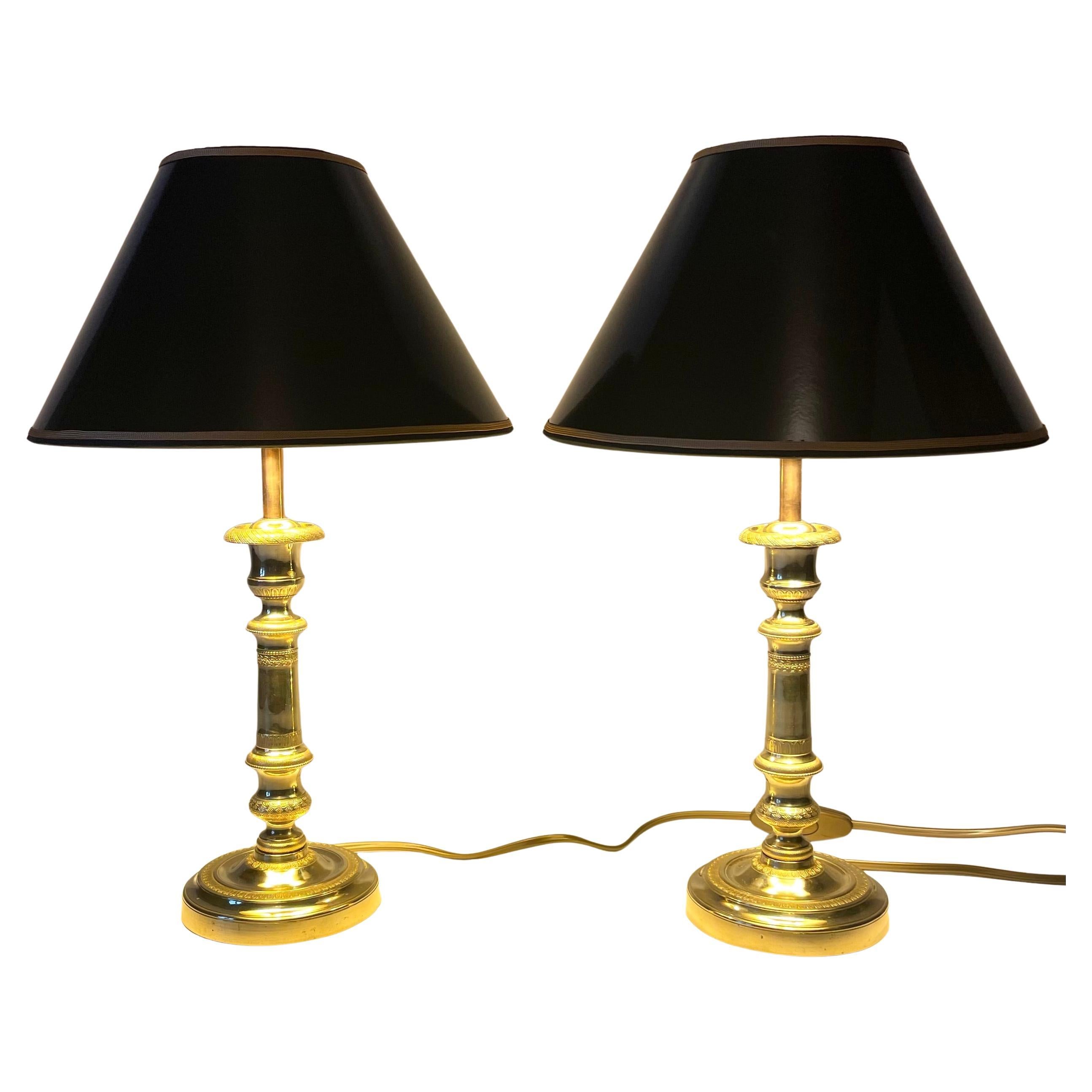 Paar Bronze-Tischlampen - ursprünglich Empire-Leuchter, Frankreich um 1820