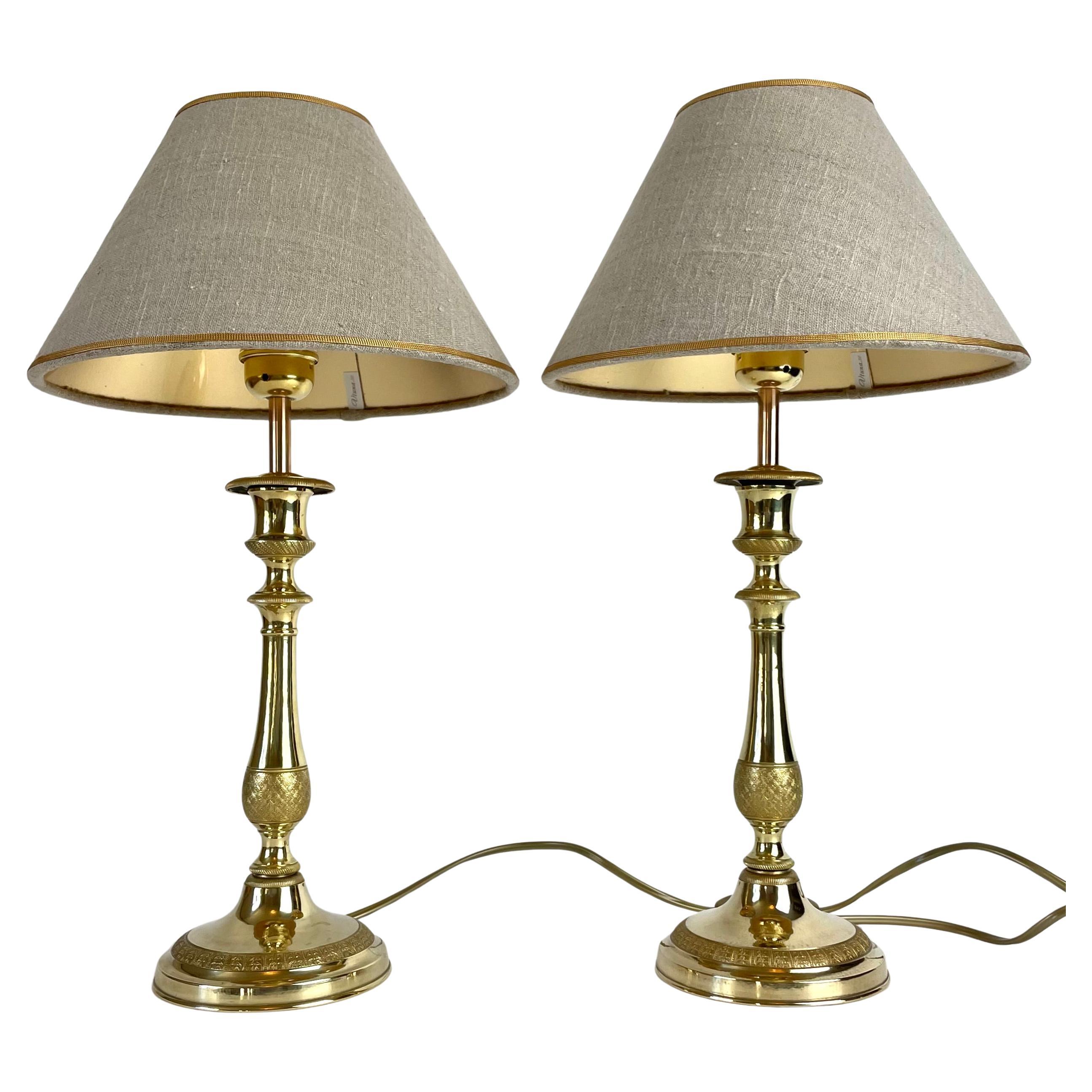 Paar Bronze-Tischlampen - ursprünglich Empire-Leuchter, Frankreich um 1820