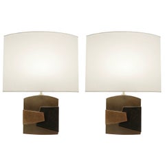 Pair of Bronze Table Lamps Signed by Esa Fedrigolli, Italy, 1970s