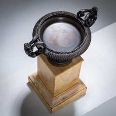 Pair of Bronze Tazzas on Siena Marble Pedestals